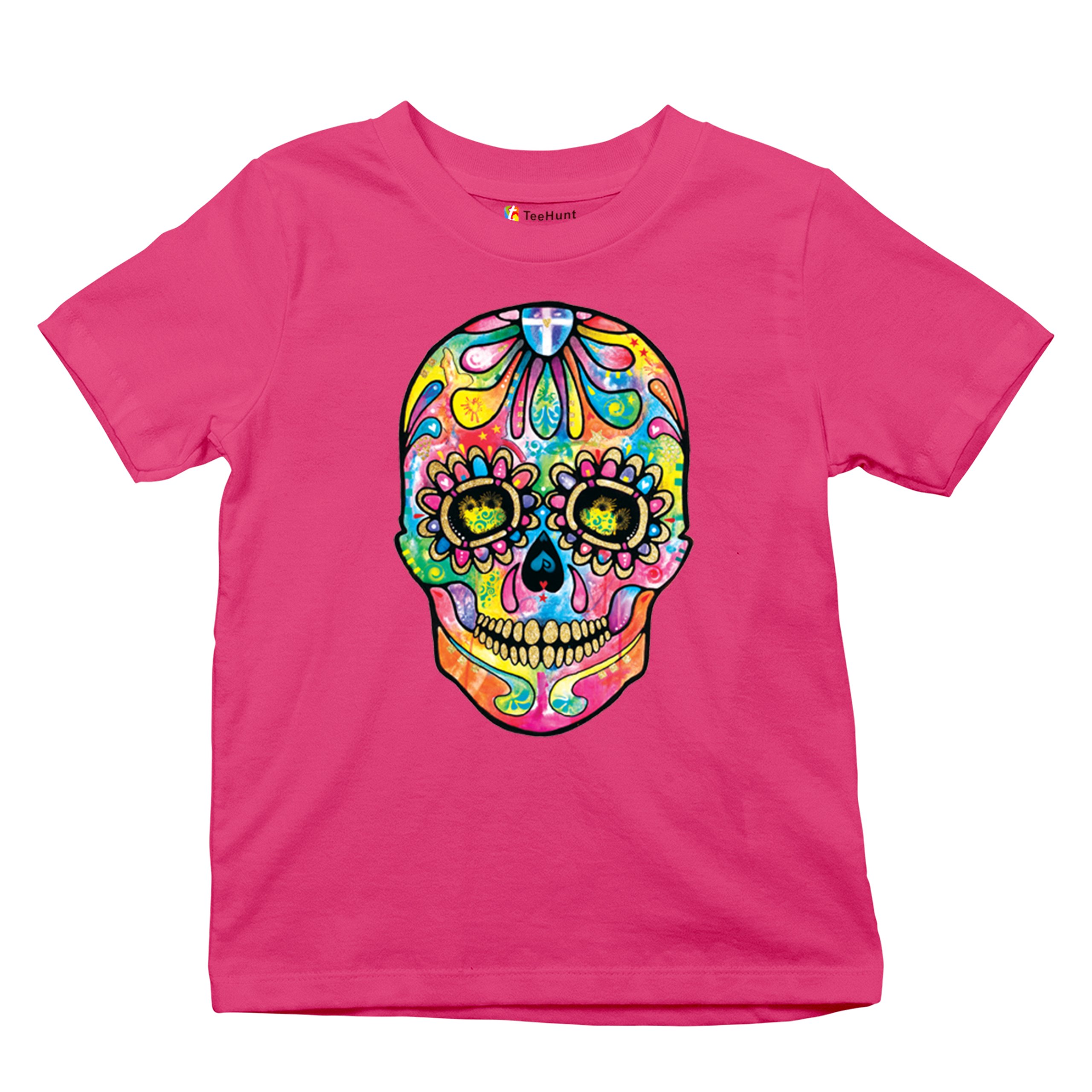 Dean Russo Sugar Skull Youth T-shirt Day of the Dead Neon Calavera Kids - Picture 48 of 50
