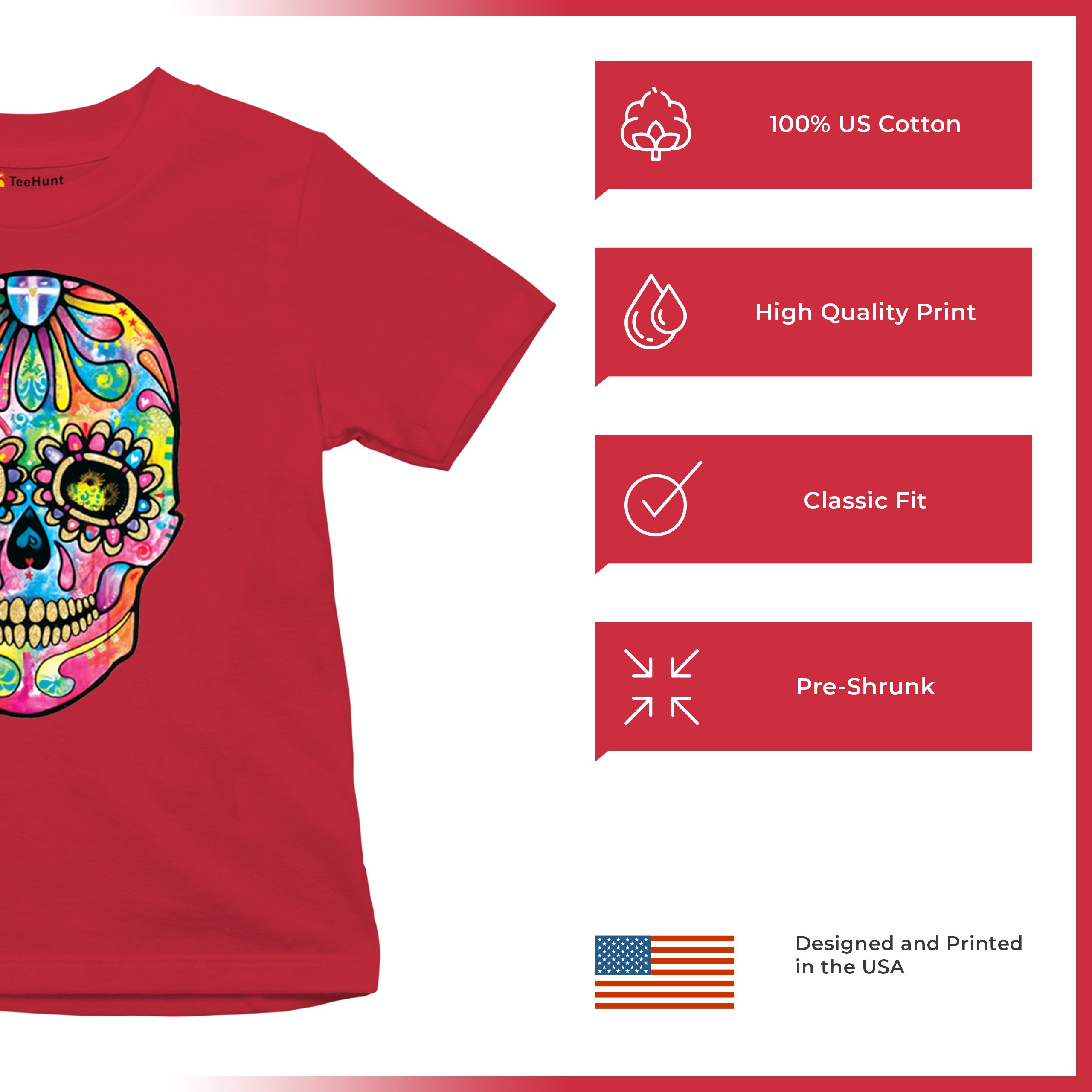 Dean Russo Sugar Skull Youth T-shirt Day of the Dead Neon Calavera Kids - Picture 21 of 50