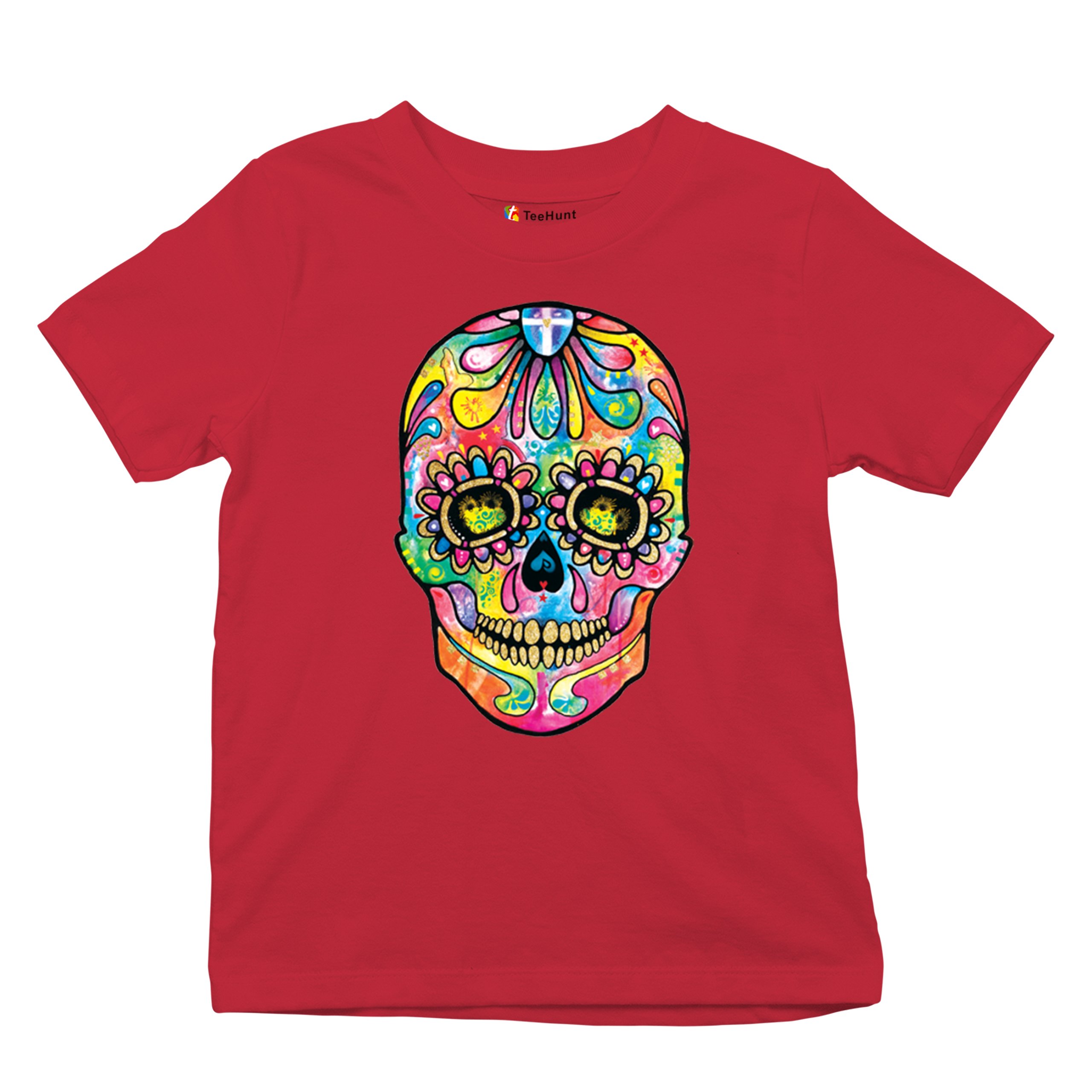 Dean Russo Sugar Skull Youth T-shirt Day of the Dead Neon Calavera Kids - Picture 20 of 50