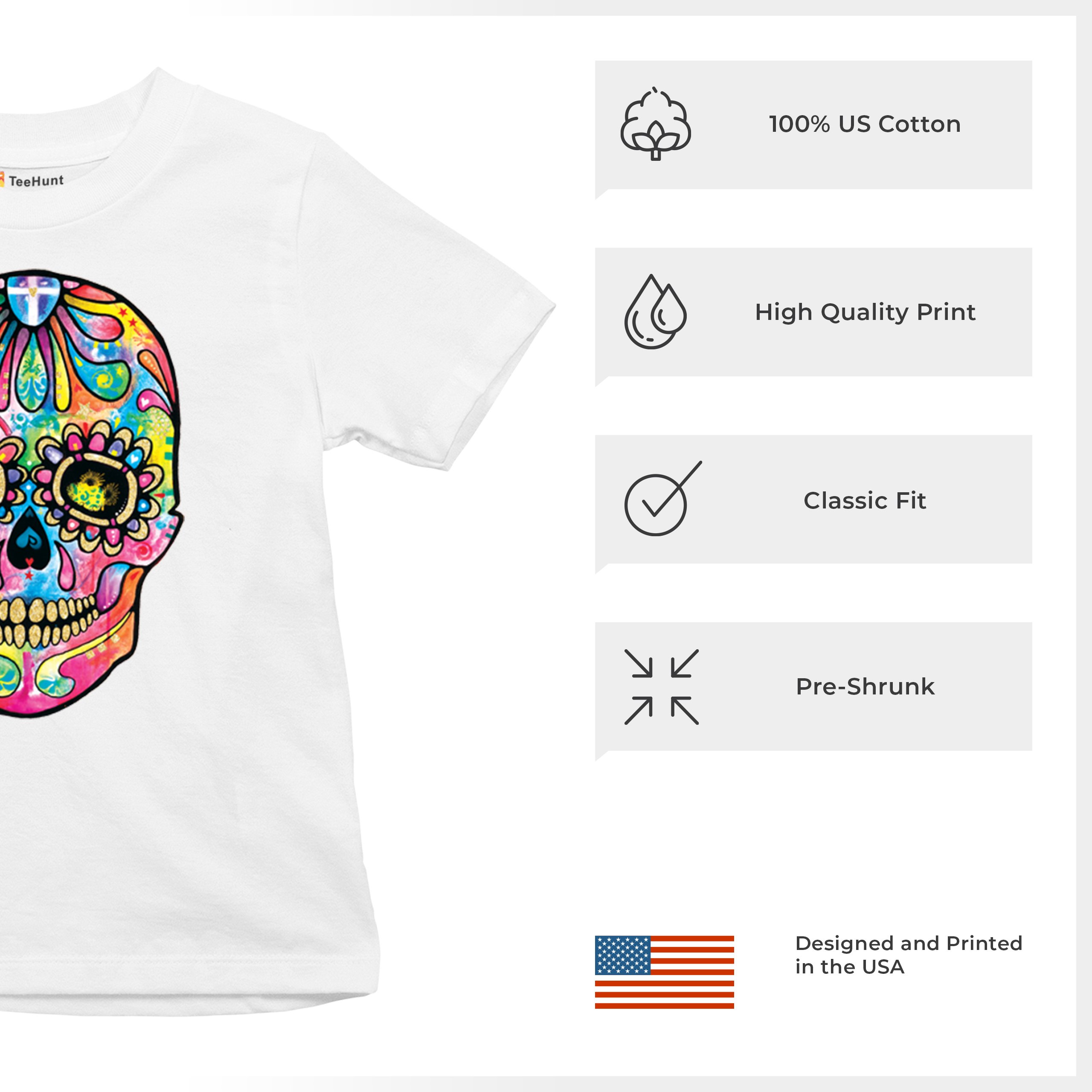 Dean Russo Sugar Skull Youth T-shirt Day of the Dead Neon Calavera Kids - Picture 28 of 50