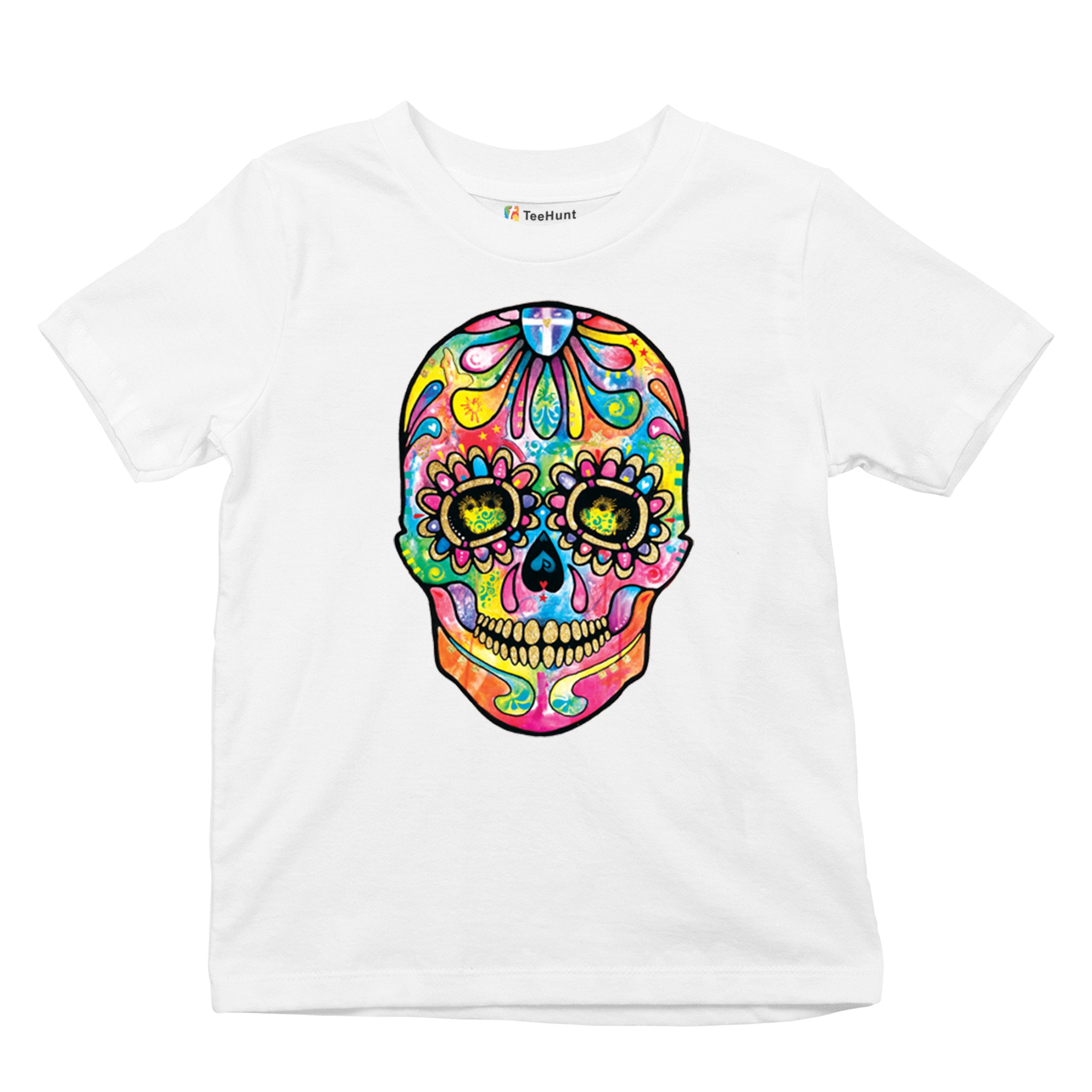 Dean Russo Sugar Skull Youth T-shirt Day of the Dead Neon Calavera Kids - Picture 27 of 50