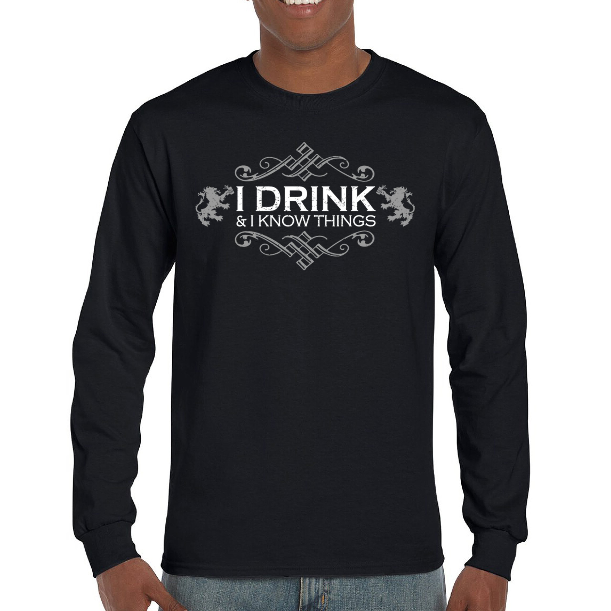 ALTRA T shirt manica lunga Drink & Know Things umorismo spiritoso alcol intelligente bar