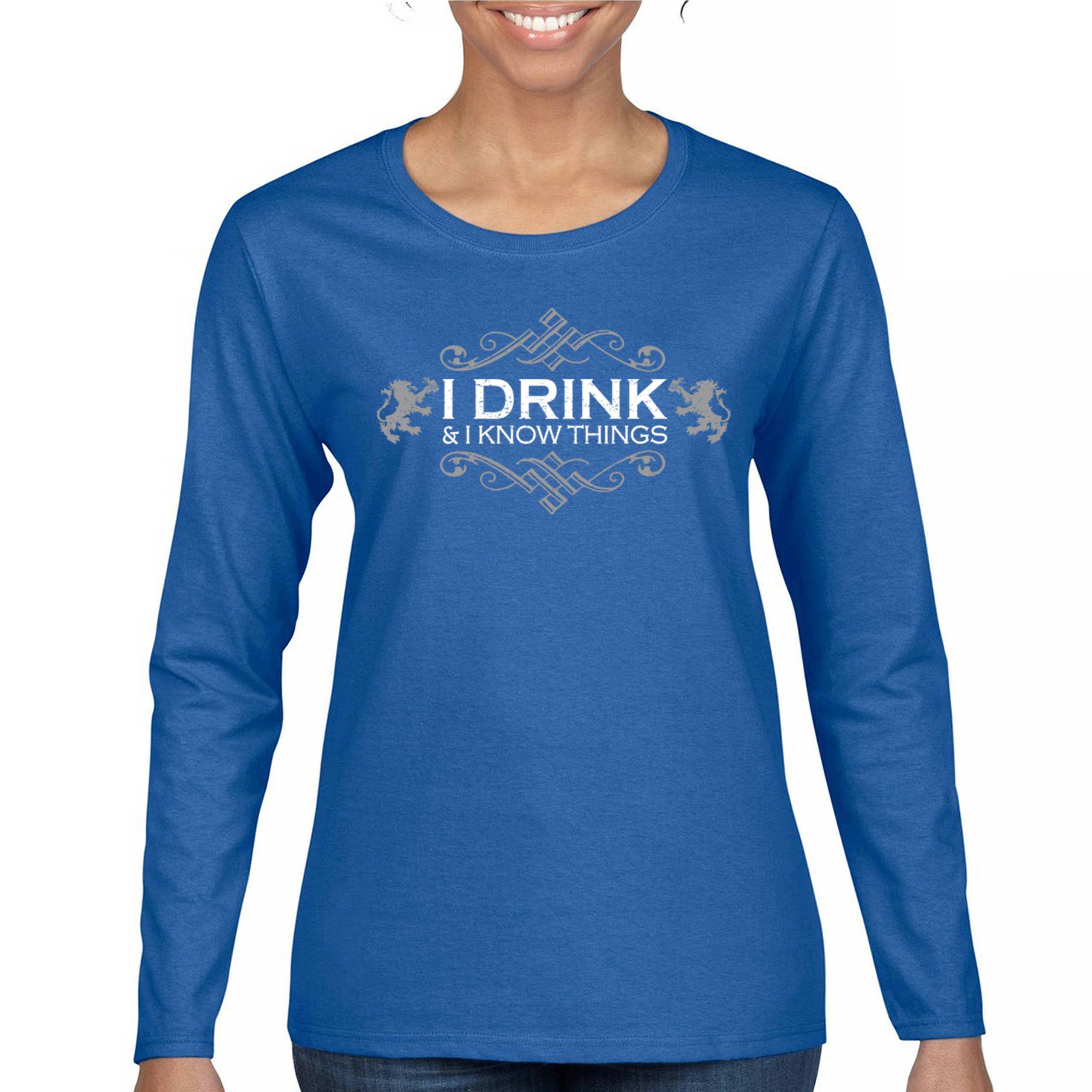 Drink & Know Things Women's Long Sleeve T-shirt Drinker Humor Witty Alcohol Bar - Picture 23 of 29