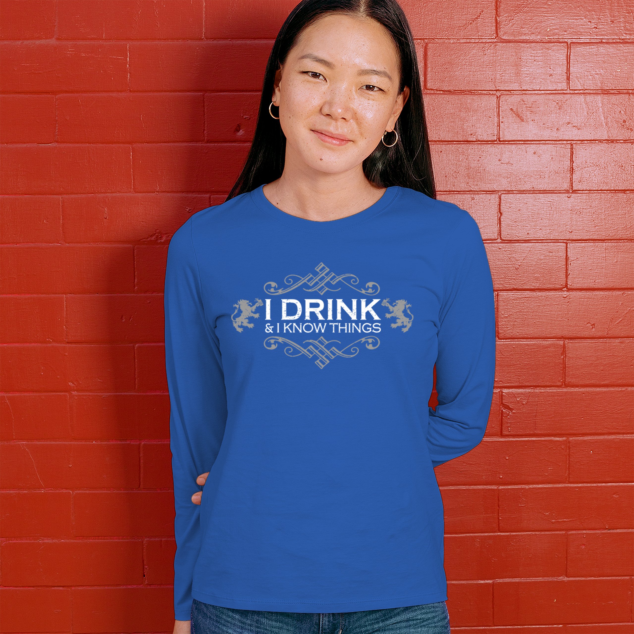 Drink & Know Things Women's Long Sleeve T-shirt Drinker Humor Witty Alcohol Bar - Picture 26 of 29