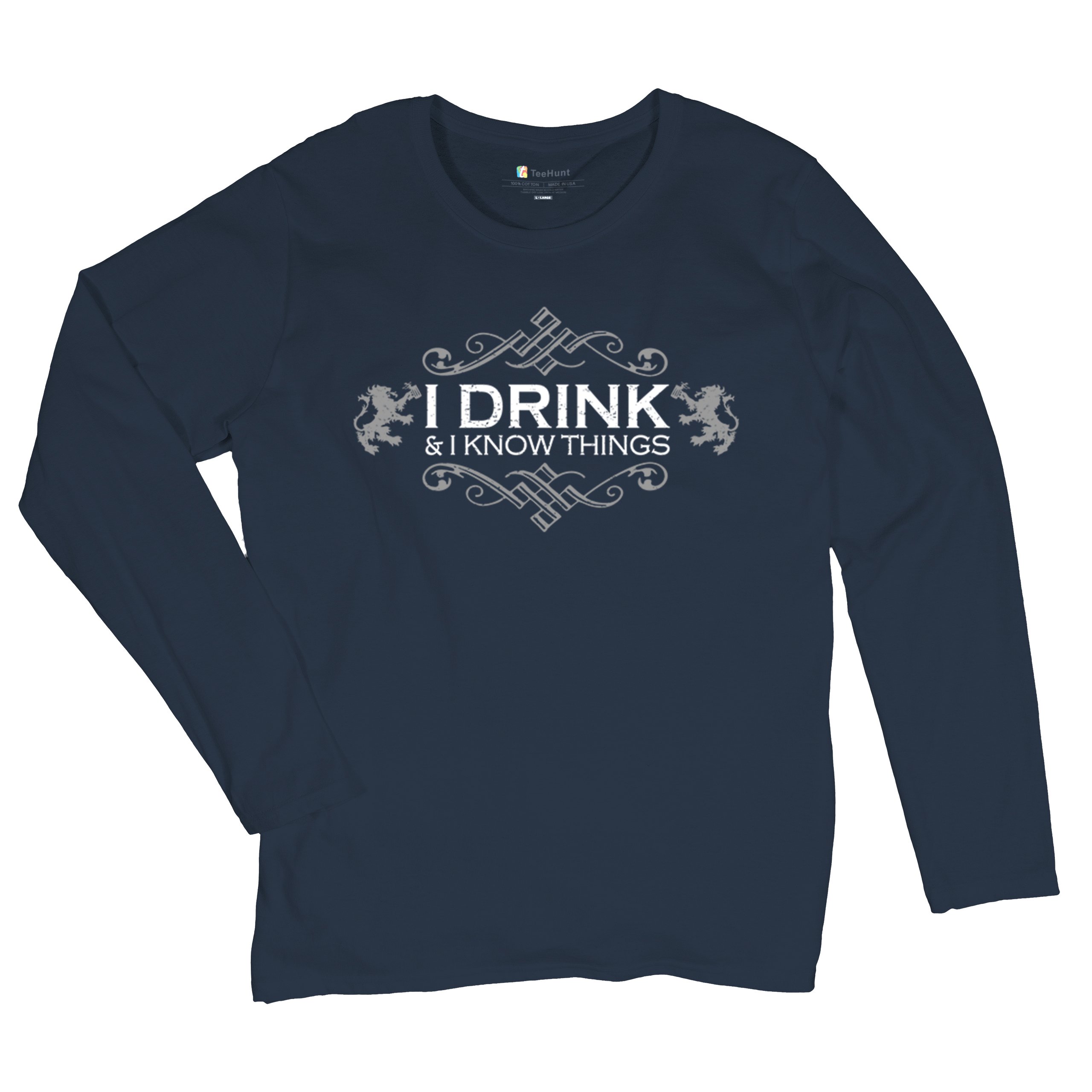 Drink & Know Things Women's Long Sleeve T-shirt Drinker Humor Witty Alcohol Bar - Picture 20 of 29