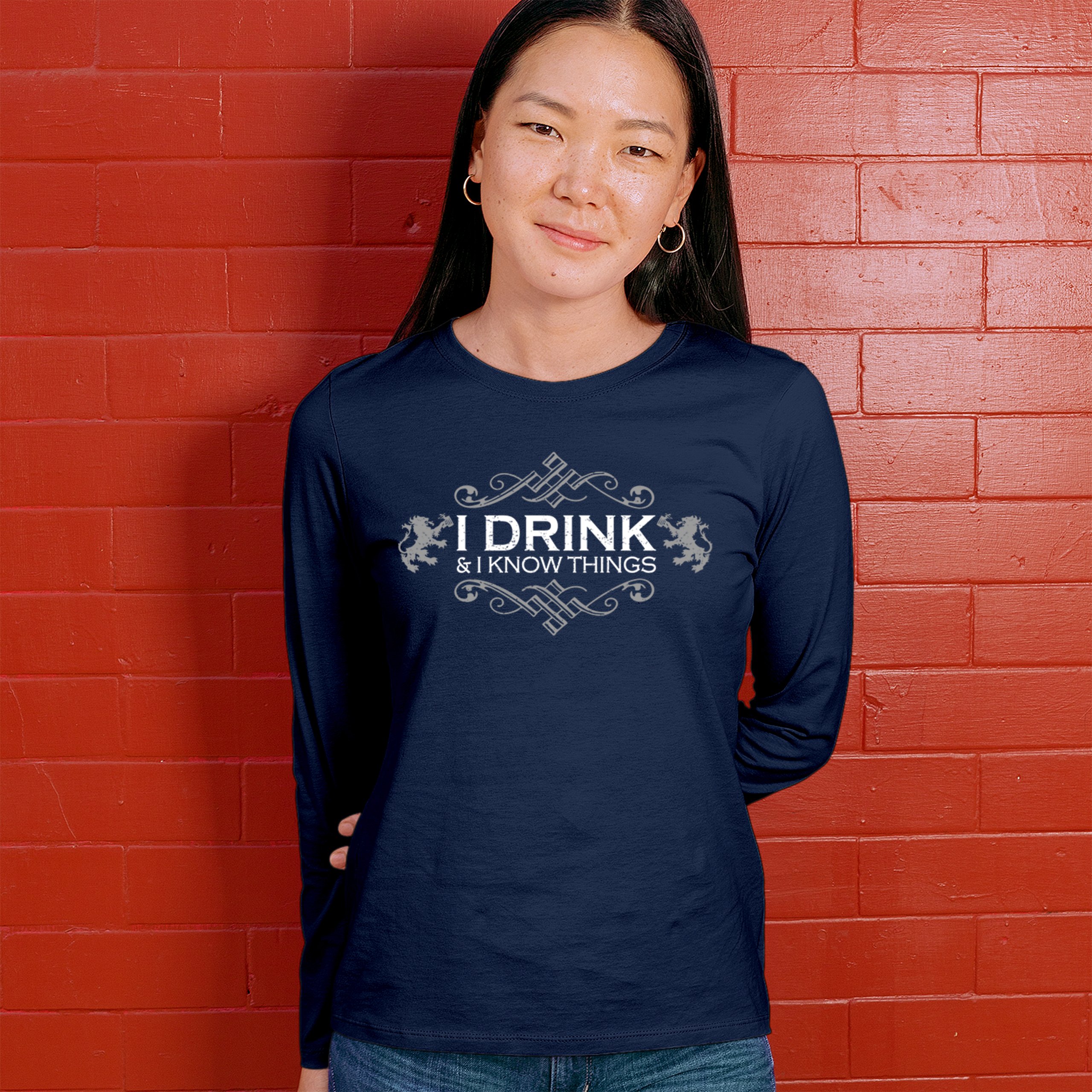 Drink & Know Things Women's Long Sleeve T-shirt Drinker Humor Witty Alcohol Bar - Picture 19 of 29