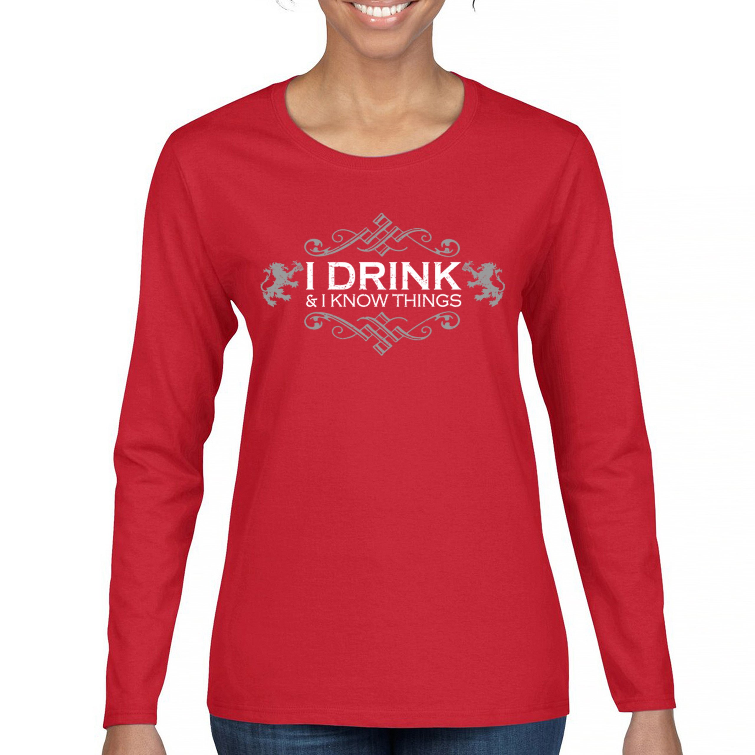 Drink & Know Things Women's Long Sleeve T-shirt Drinker Humor Witty Alcohol Bar - Picture 9 of 29