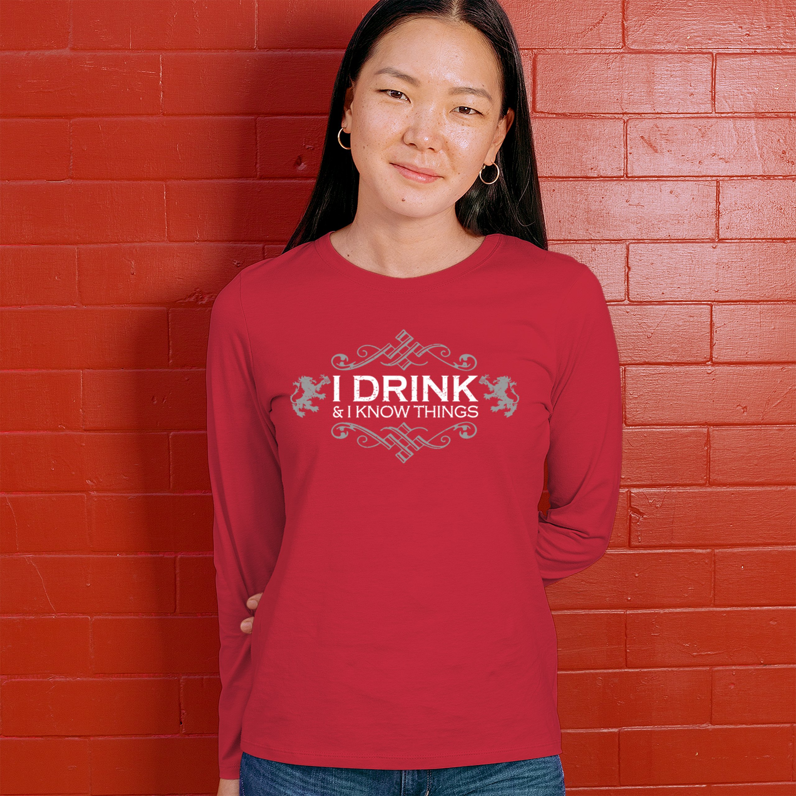 Drink & Know Things Women's Long Sleeve T-shirt Drinker Humor Witty Alcohol Bar - Picture 12 of 29