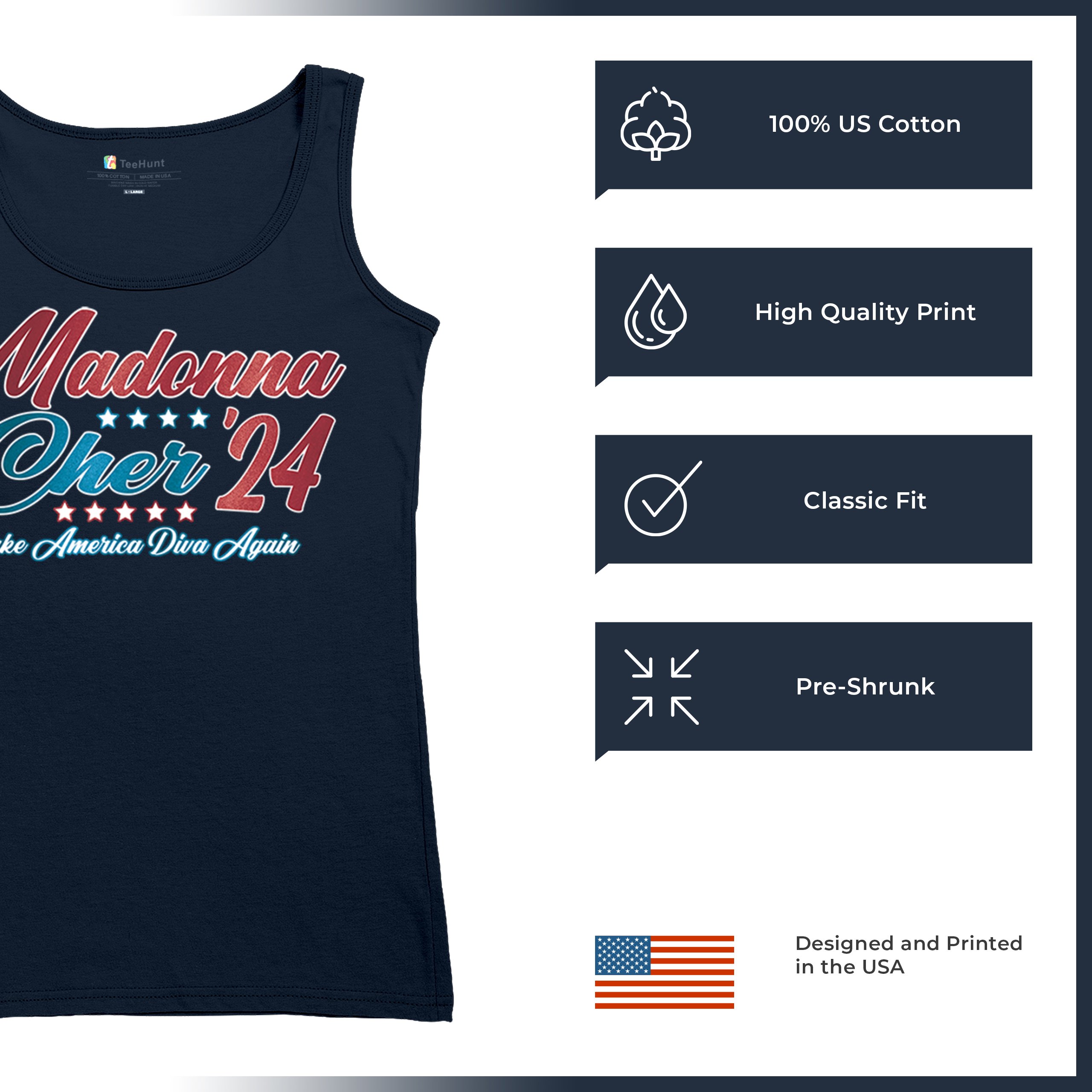 Madonna Cher 2024 Make America Diva Again Women's Tank Top Pop Culture Icon - Picture 28 of 36