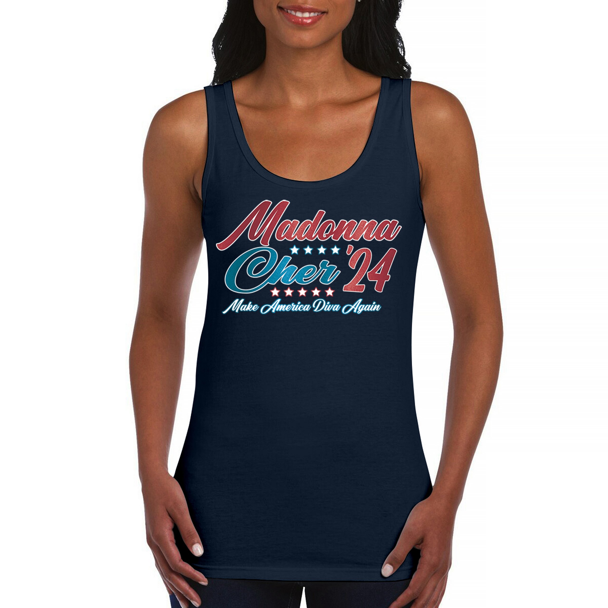 Madonna Cher 2024 Make America Diva Again Women's Tank Top Pop Culture Icon - Picture 23 of 36