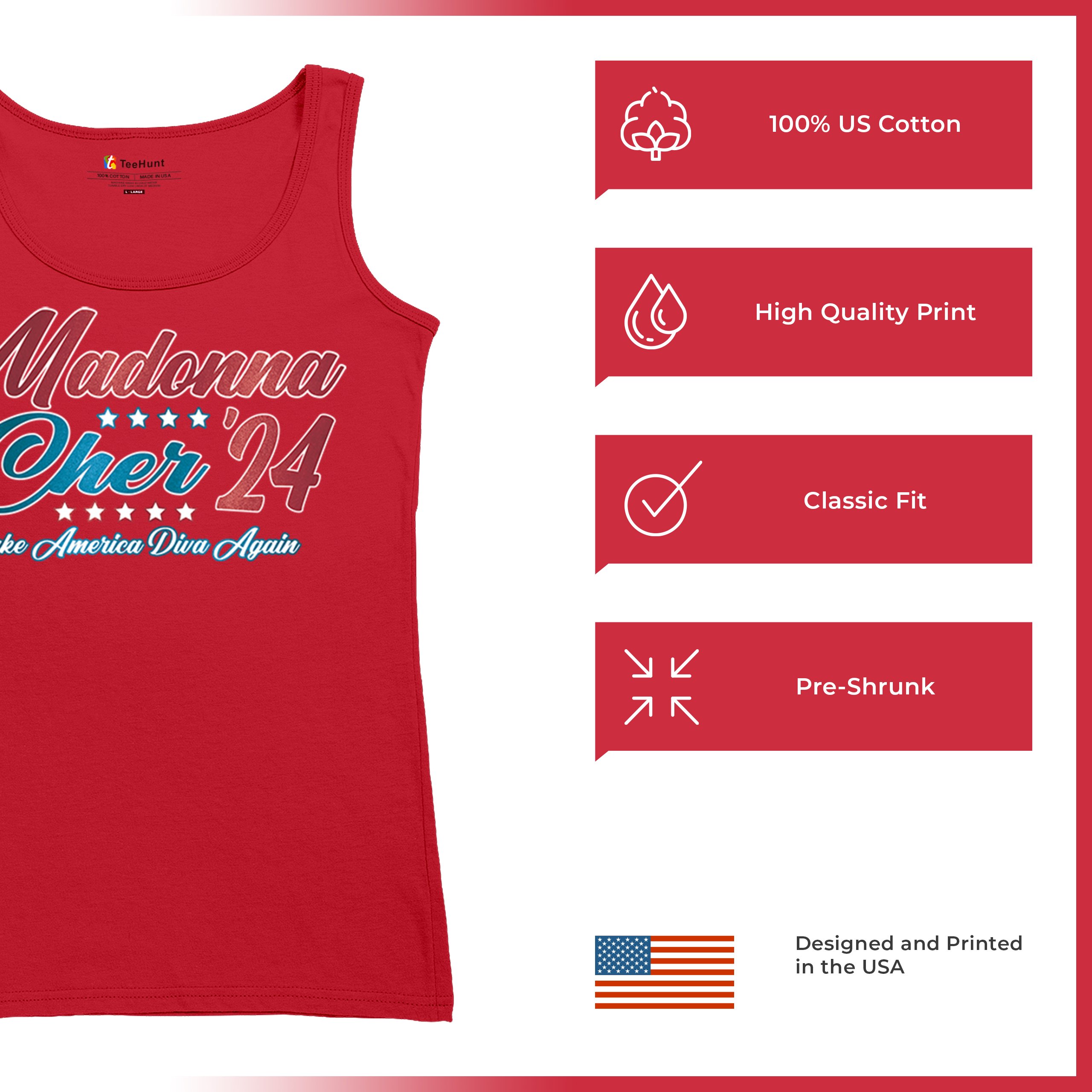 Madonna Cher 2024 Make America Diva Again Women's Tank Top Pop Culture Icon - Picture 14 of 36