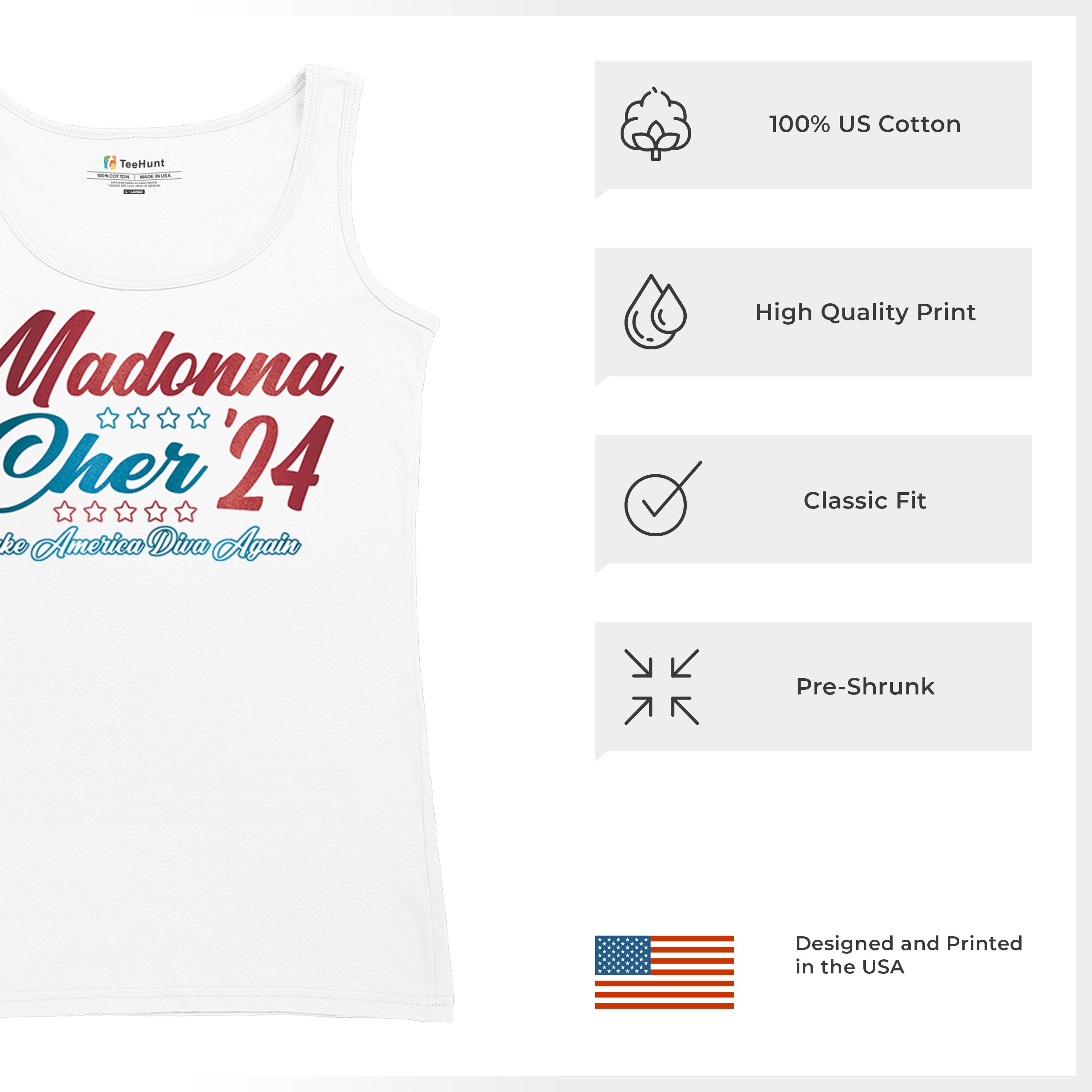 Madonna Cher 2024 Make America Diva Again Women's Tank Top Pop Culture Icon - Picture 21 of 36