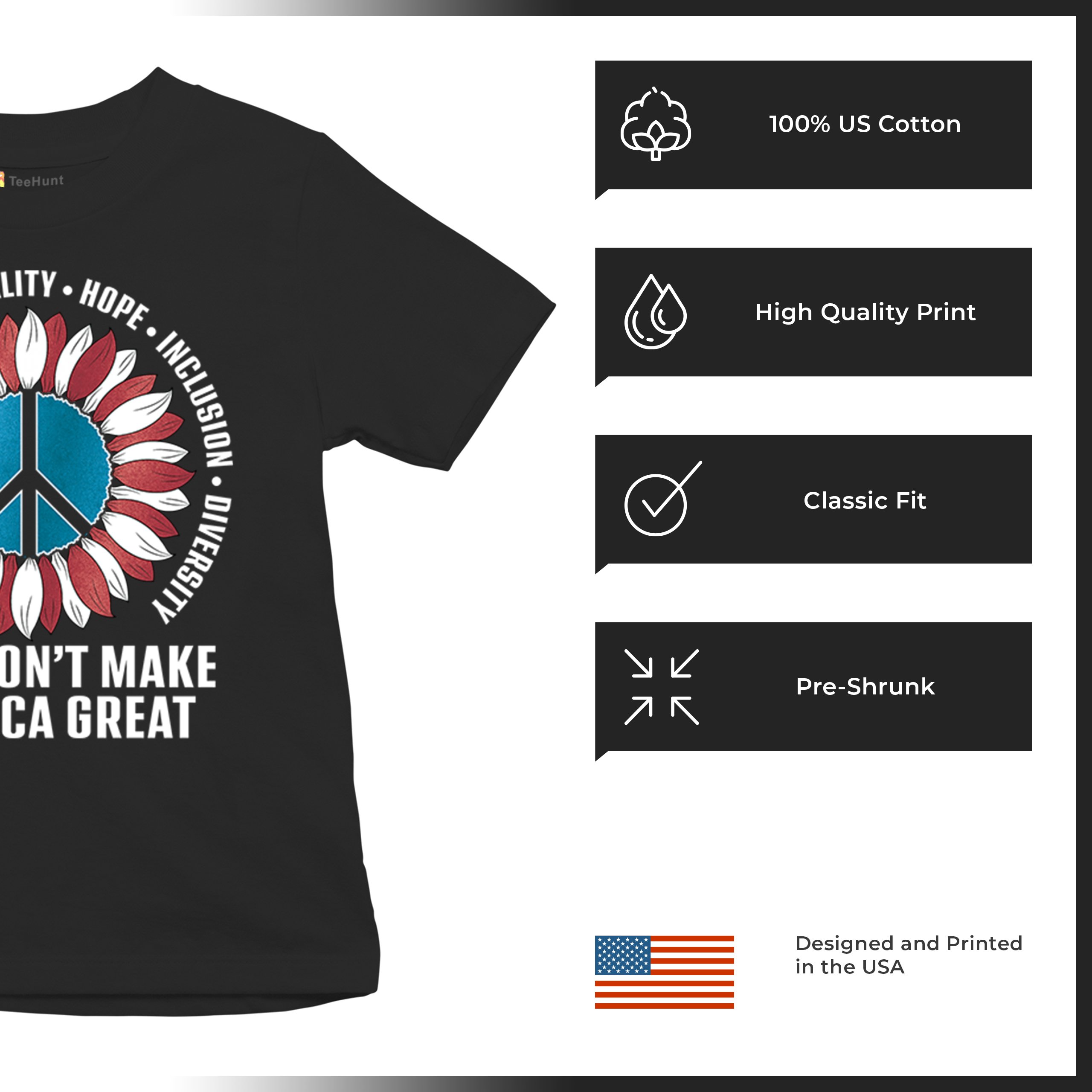 Hate Won't Make America Great Youth T-shirt Love Equality Hope Diversity Kids - Picture 7 of 36