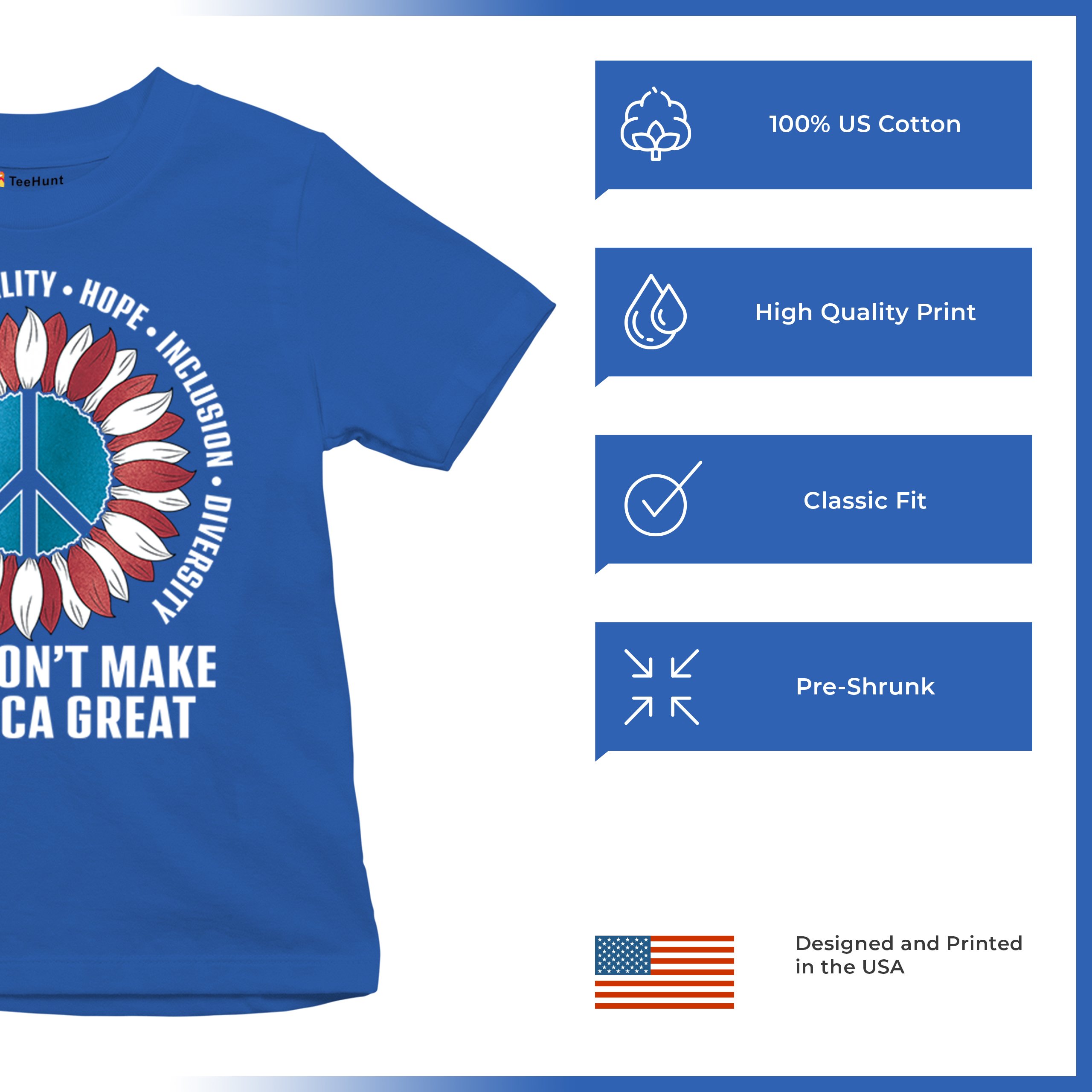 Hate Won't Make America Great Youth T-shirt Love Equality Hope Diversity Kids - Picture 28 of 36