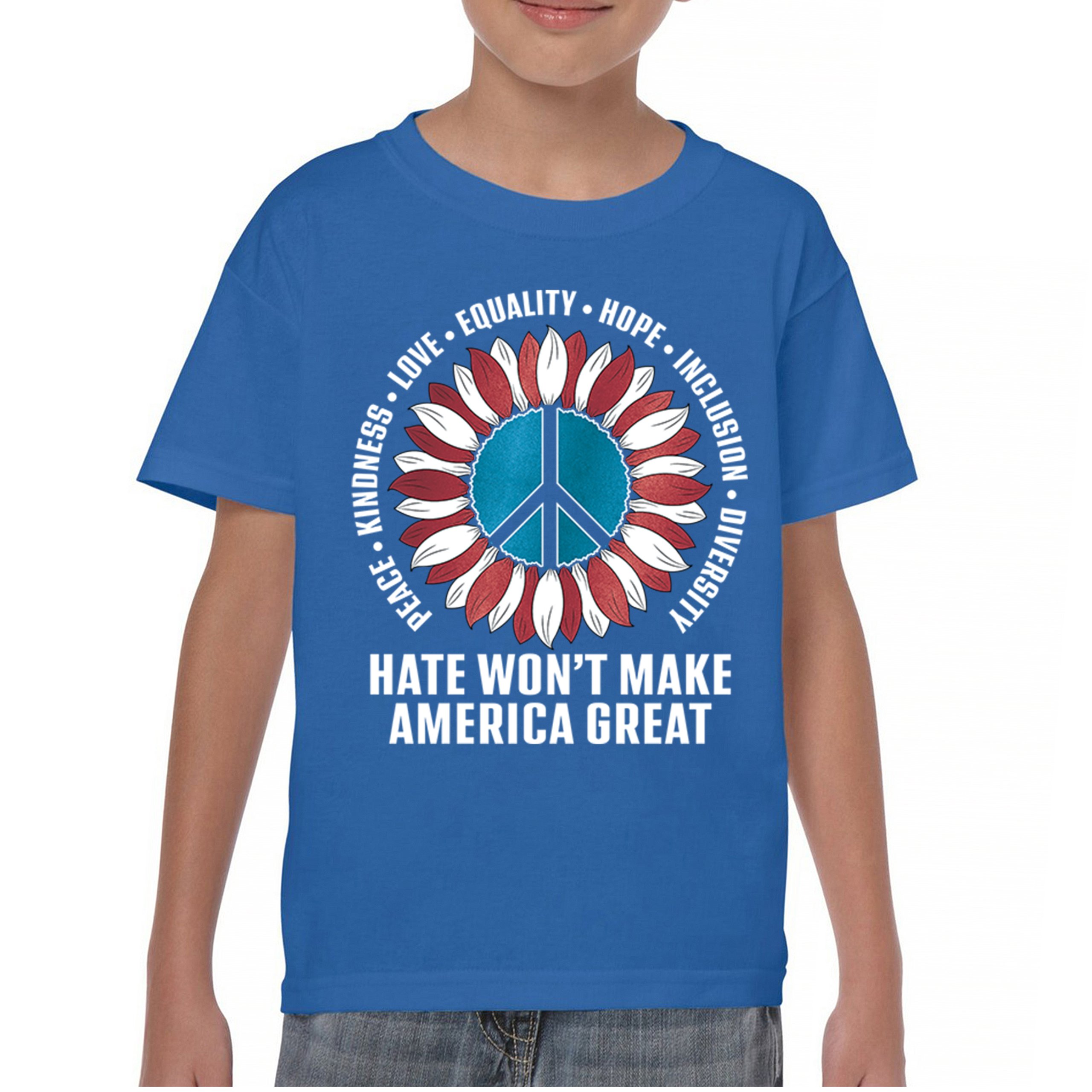 Hate Won't Make America Great Youth T-shirt Love Equality Hope Diversity Kids - Picture 23 of 36
