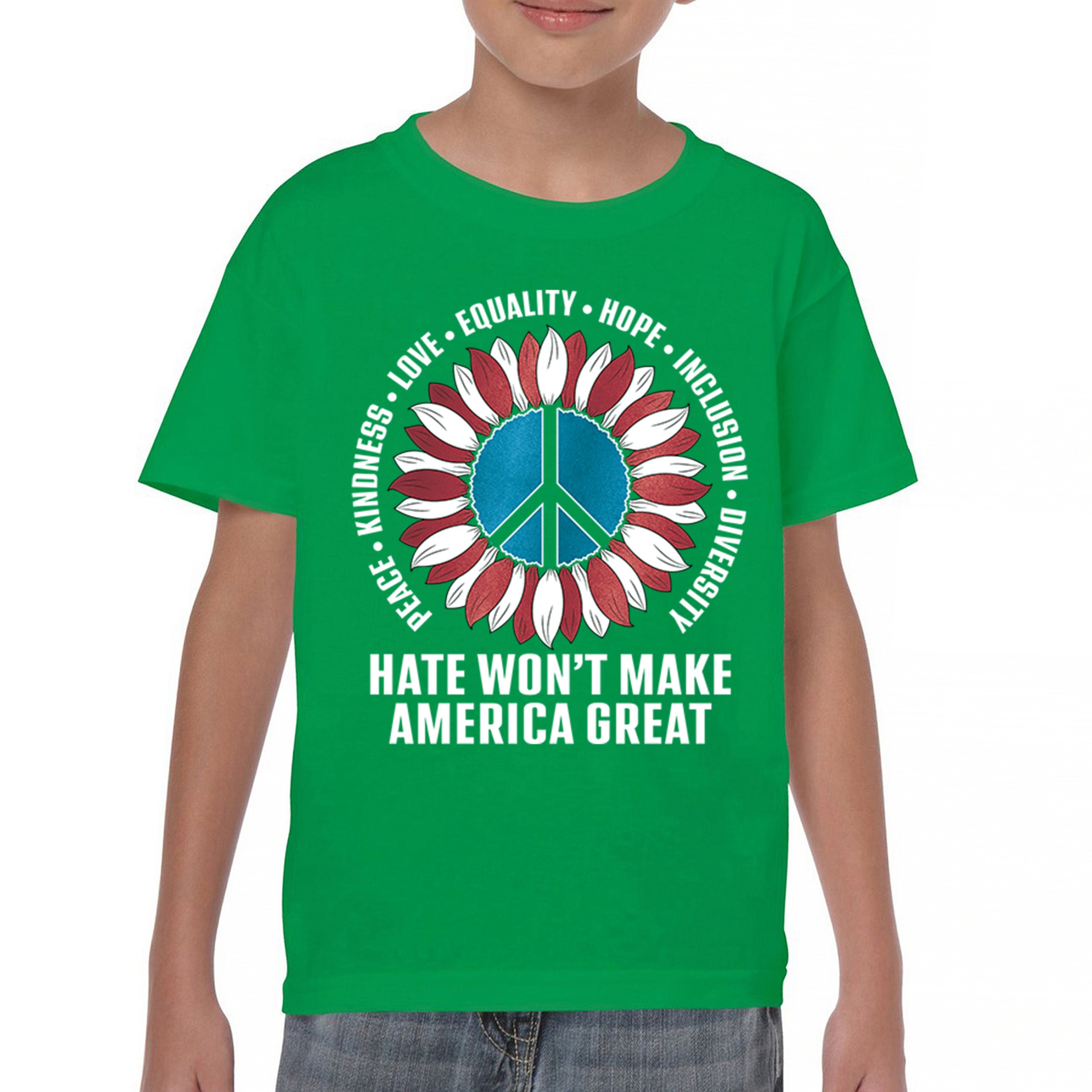 Hate Won't Make America Great Youth T-shirt Love Equality Hope Diversity Kids - Picture 16 of 36