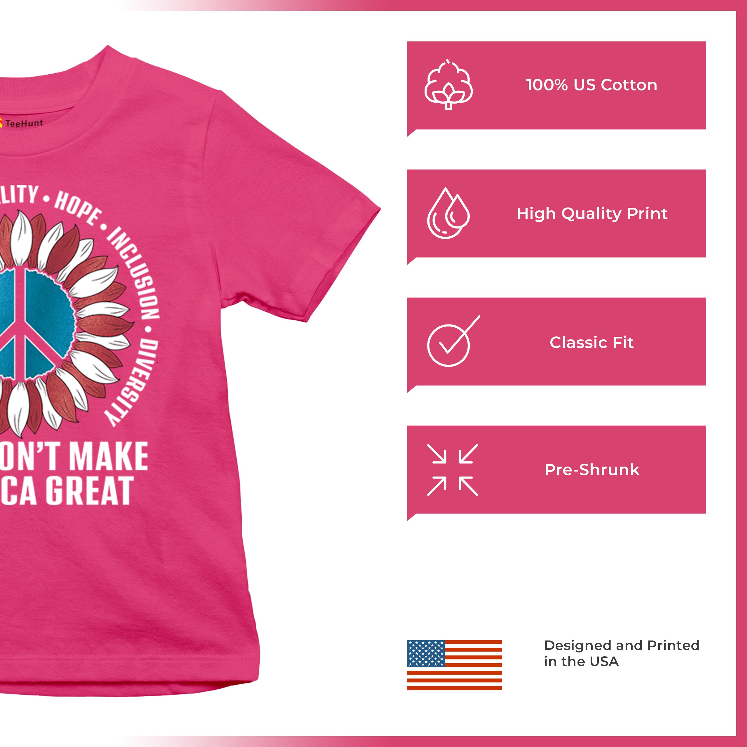Hate Won't Make America Great Youth T-shirt Love Equality Hope Diversity Kids - Picture 35 of 36