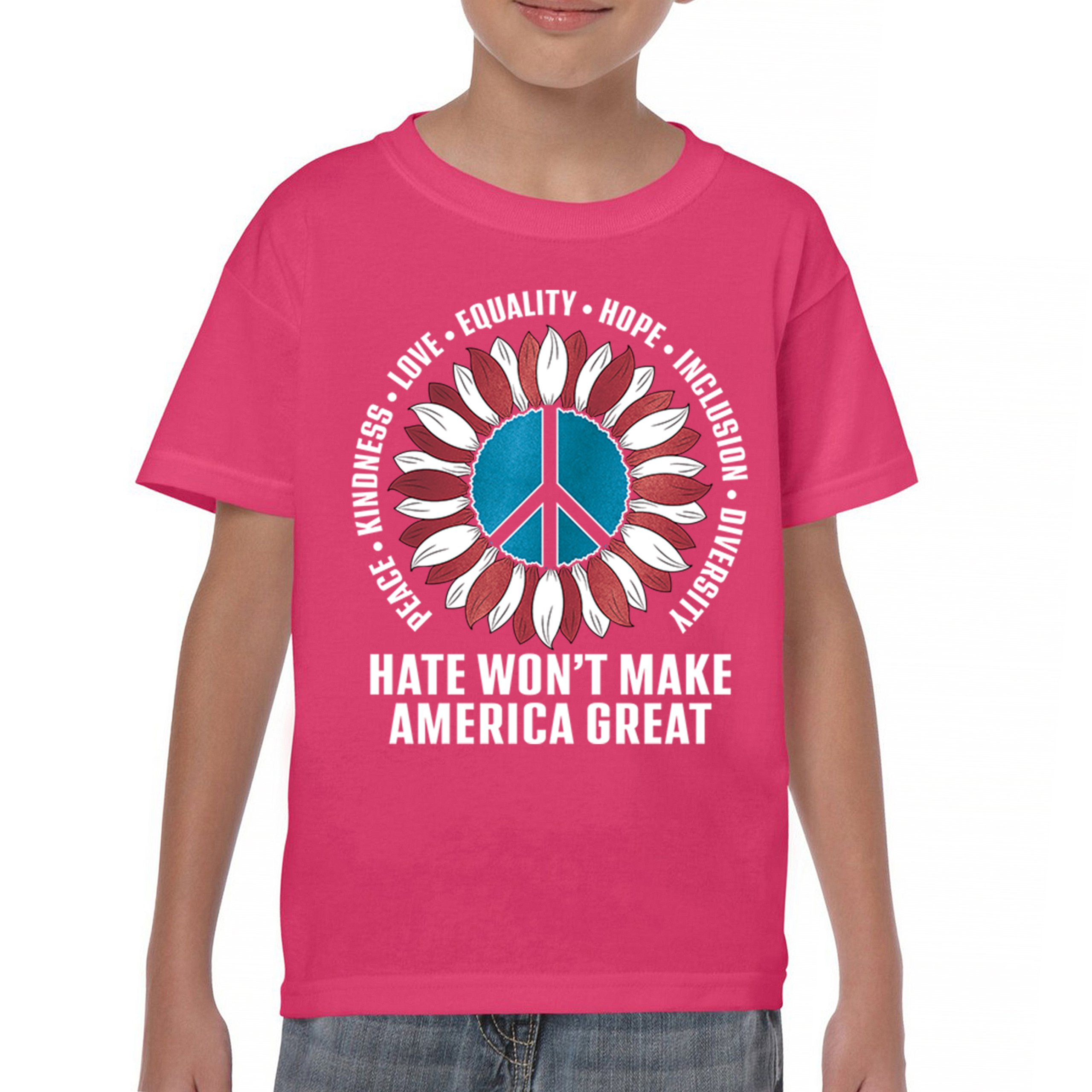 Hate Won't Make America Great Youth T-shirt Love Equality Hope Diversity Kids - Picture 30 of 36
