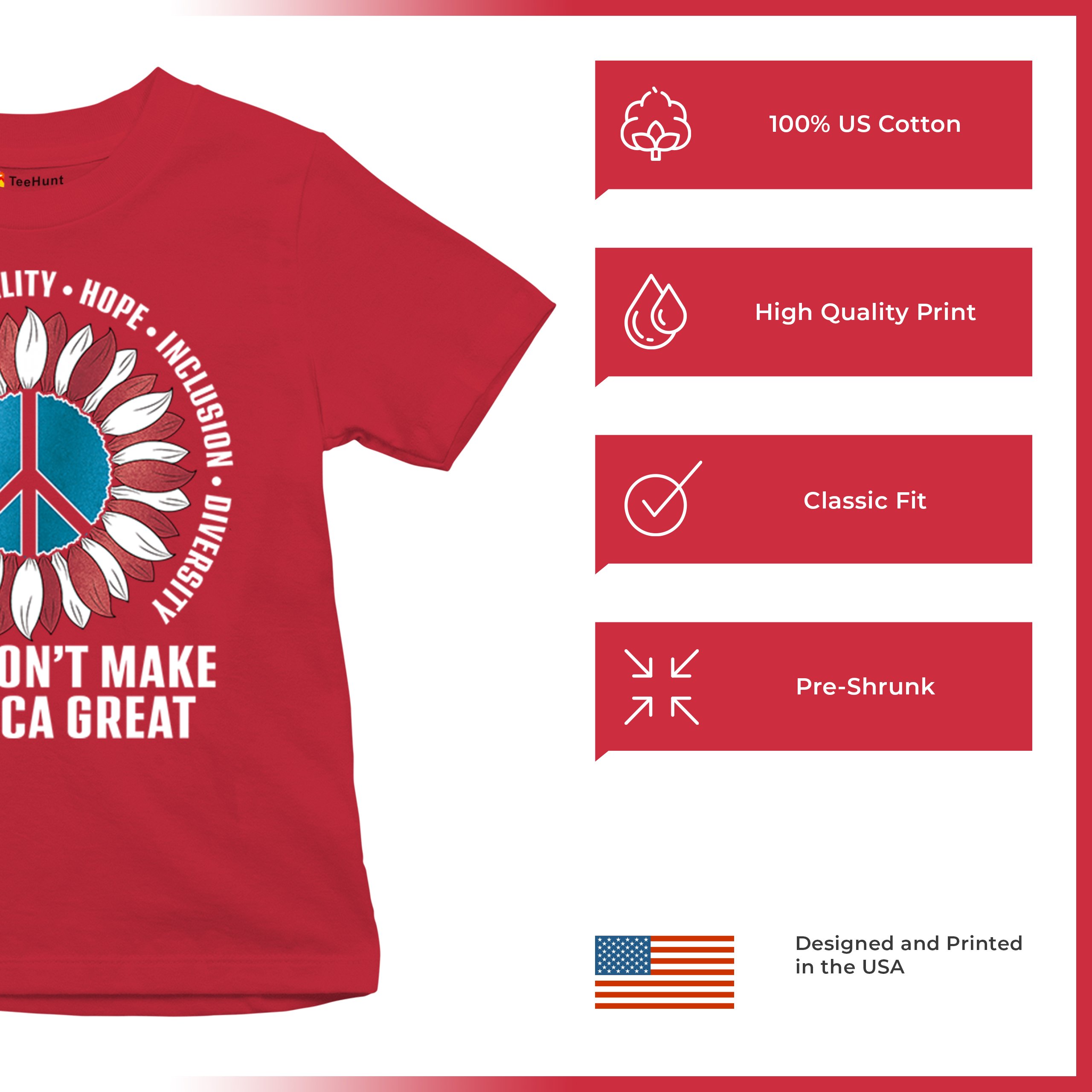 Hate Won't Make America Great Youth T-shirt Love Equality Hope Diversity Kids - Picture 14 of 36