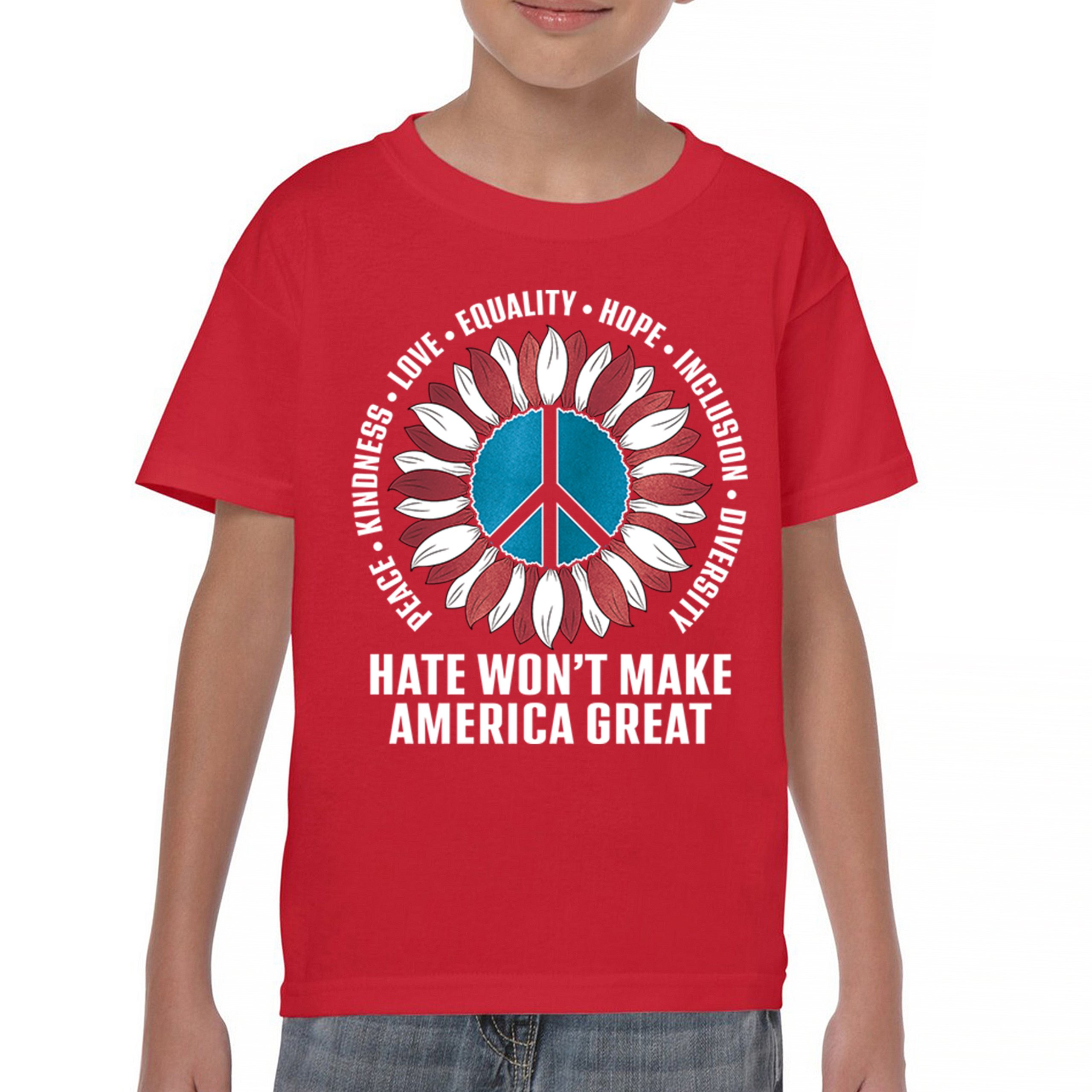 Hate Won't Make America Great Youth T-shirt Love Equality Hope Diversity Kids - Picture 9 of 36
