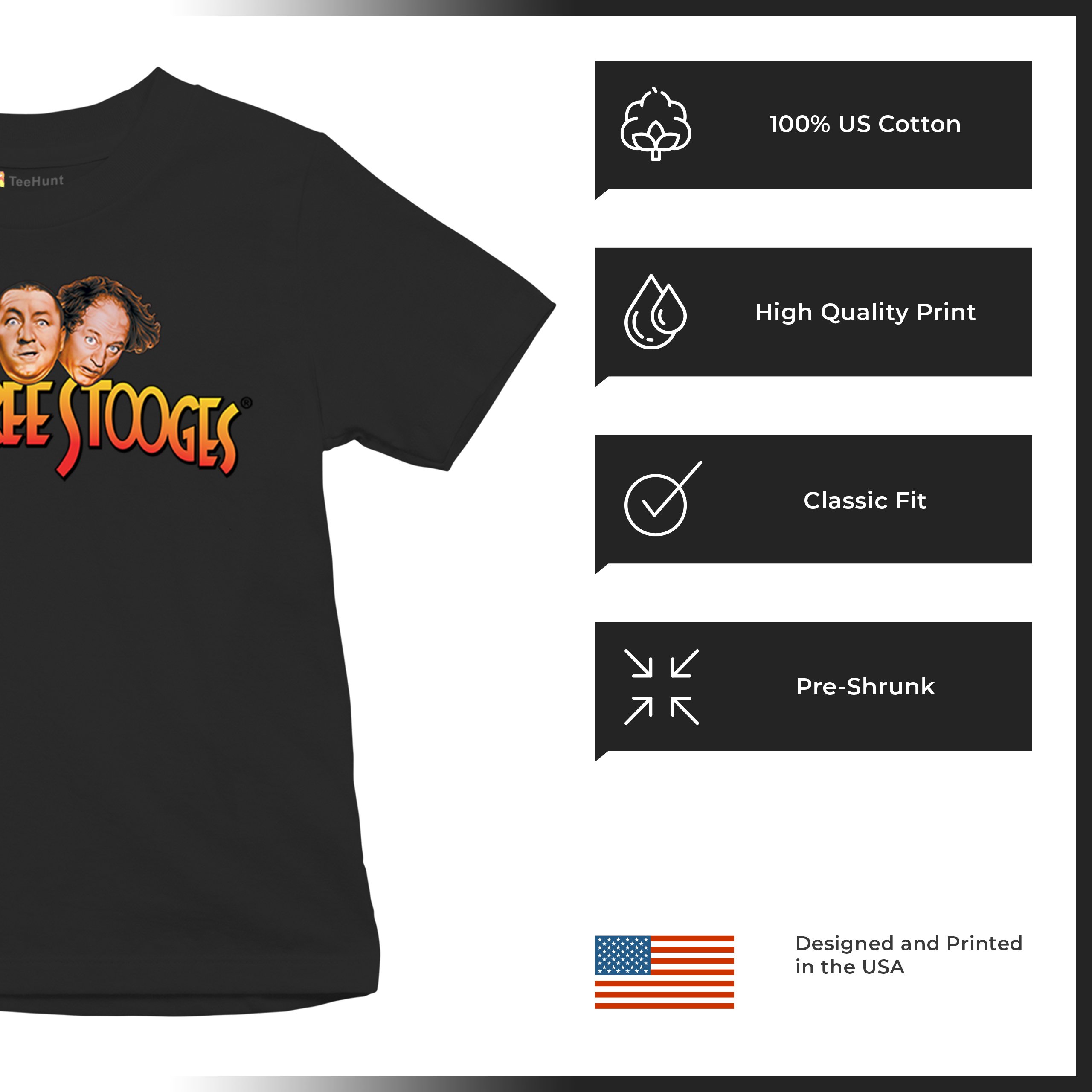 The Three Stooges Youth T-shirt Funny 3 Wise Guys Curly Moe Larry Shemp Kids - Picture 7 of 50