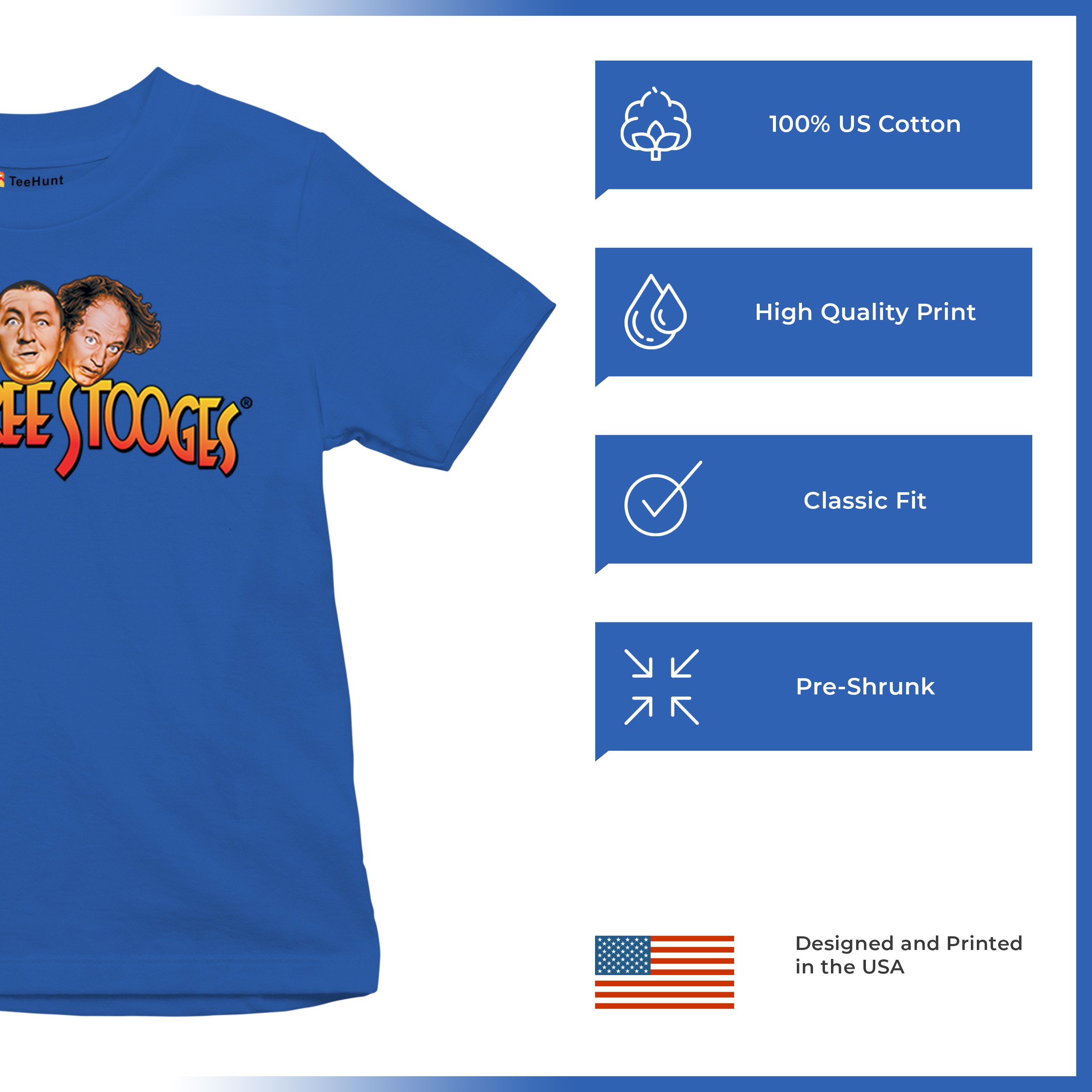 The Three Stooges Youth T-shirt Funny 3 Wise Guys Curly Moe Larry Shemp Kids - Picture 42 of 50