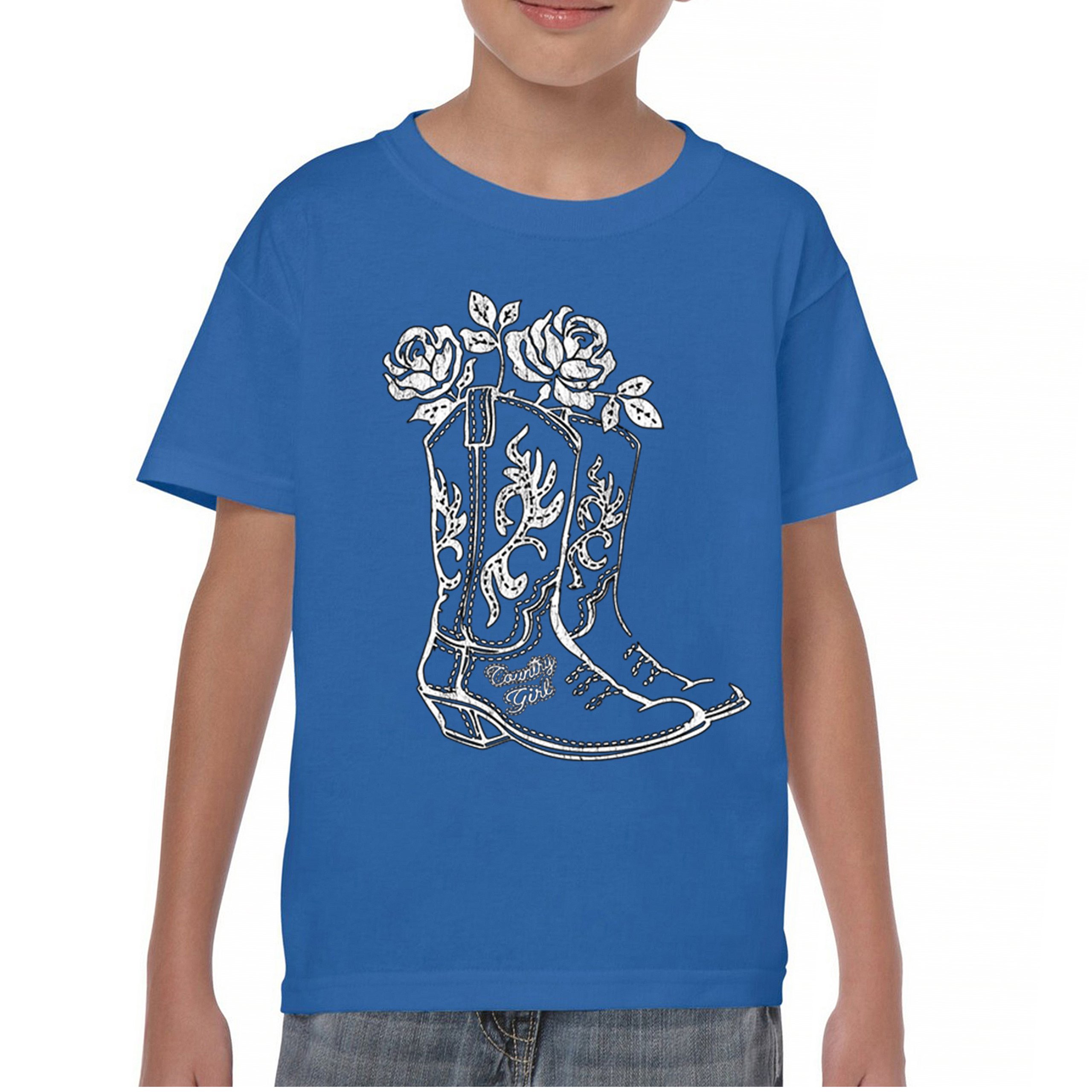 Country Girl Boots Youth T-shirt Vintage Cowgirl Western Floral Cute Gift Kids - Picture 37 of 50