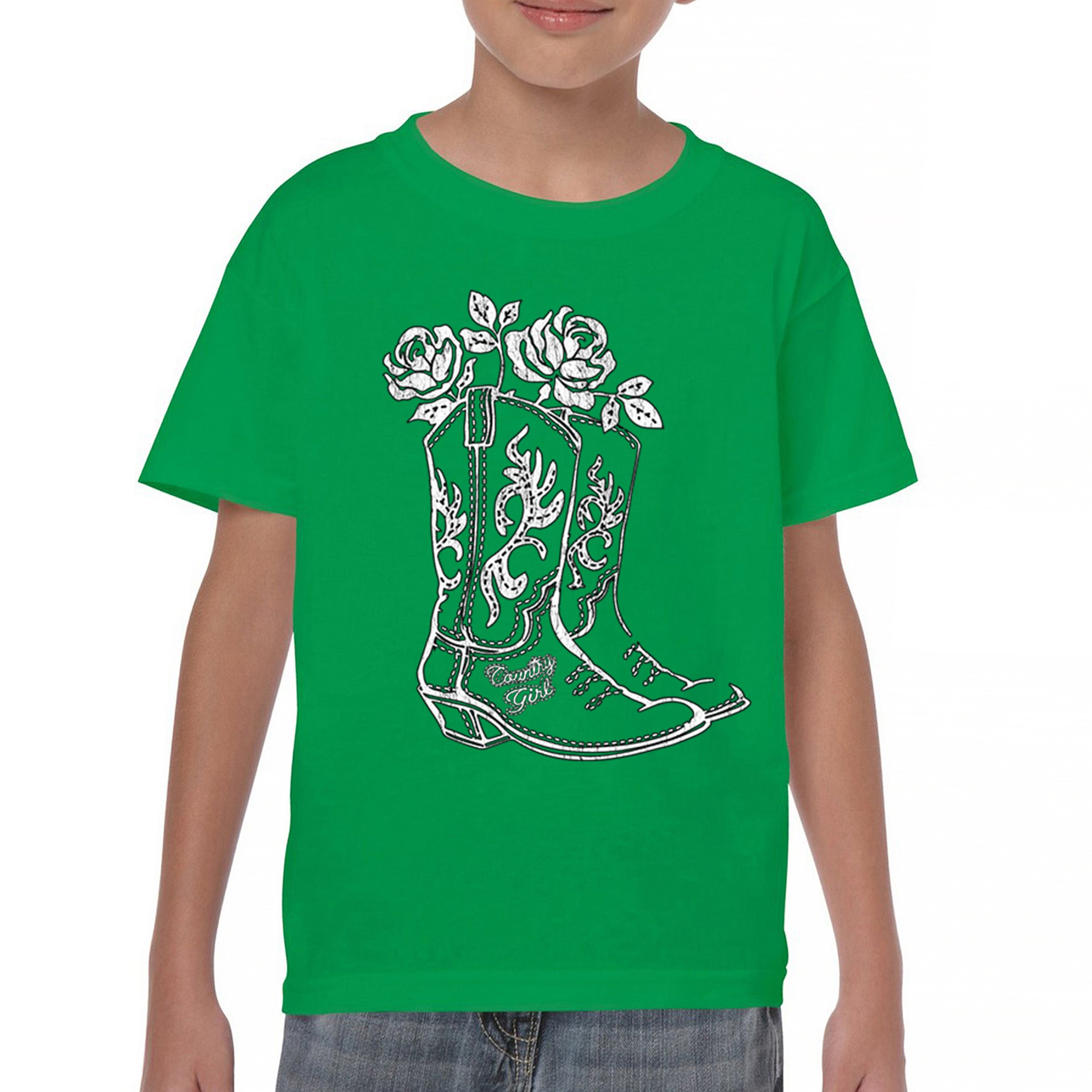 Country Girl Boots Youth T-shirt Vintage Cowgirl Western Floral Cute Gift Kids - Picture 30 of 50
