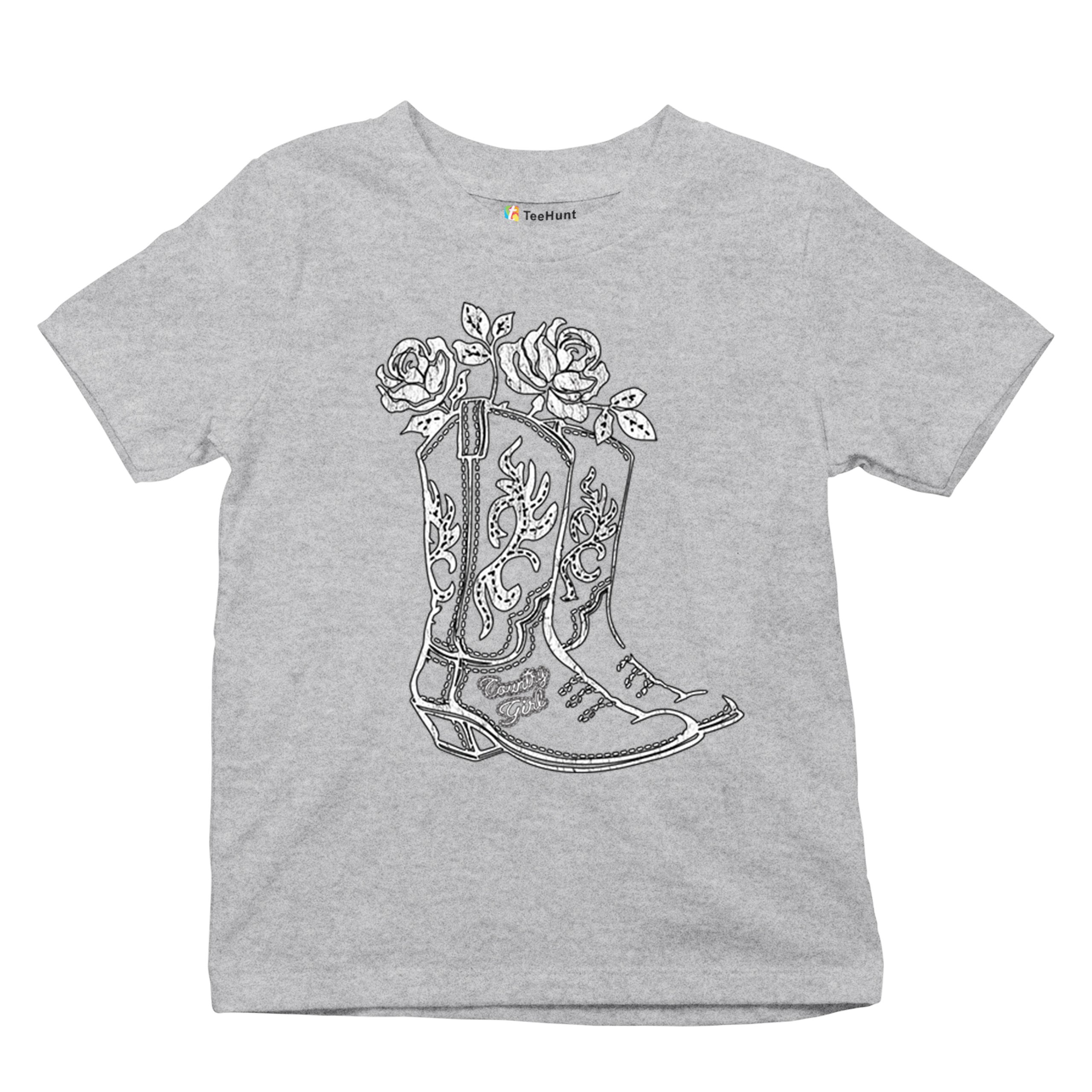 Country Girl Boots Youth T-shirt Vintage Cowgirl Western Floral Cute Gift Kids - Picture 13 of 50