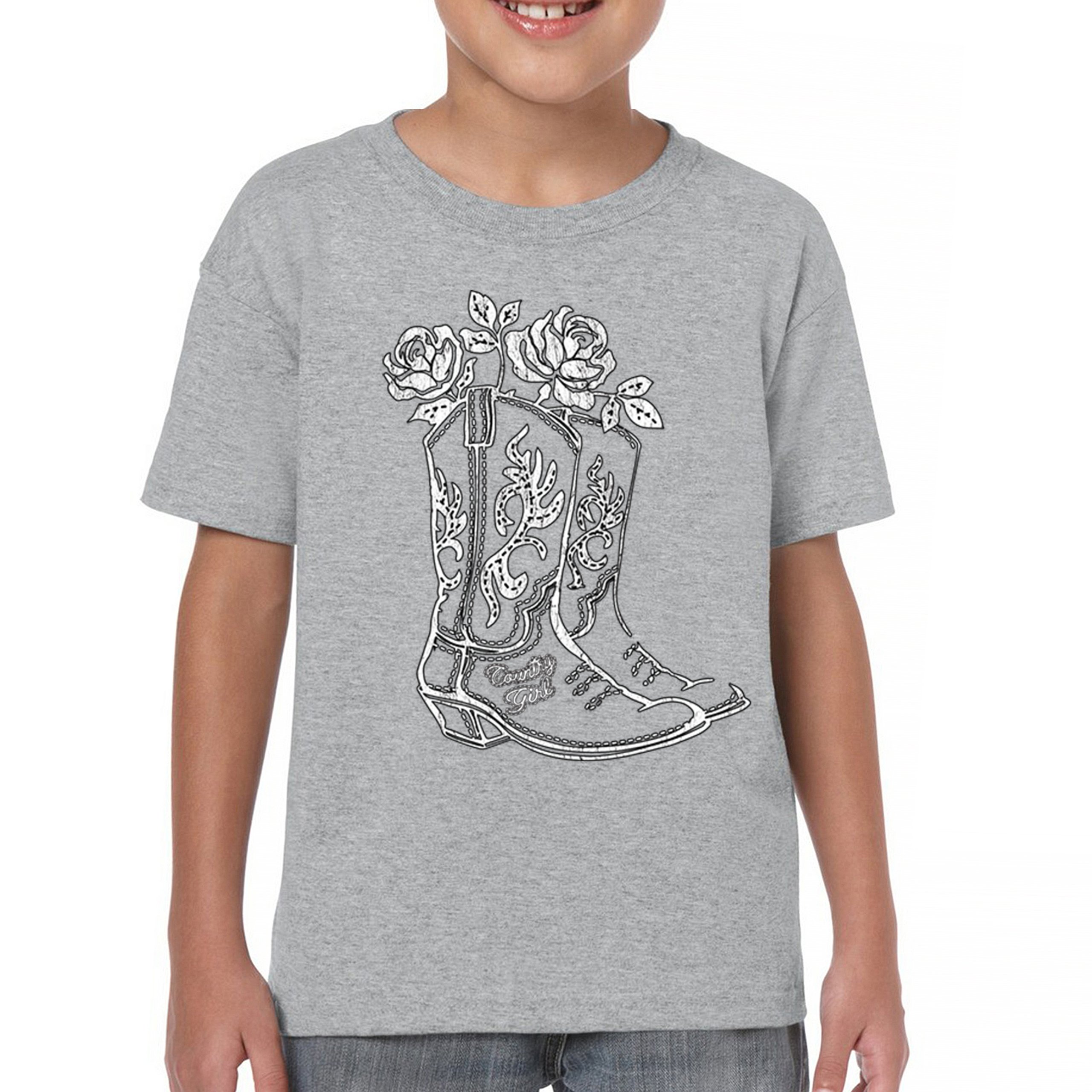 Country Girl Boots Youth T-shirt Vintage Cowgirl Western Floral Cute Gift Kids - Picture 9 of 50