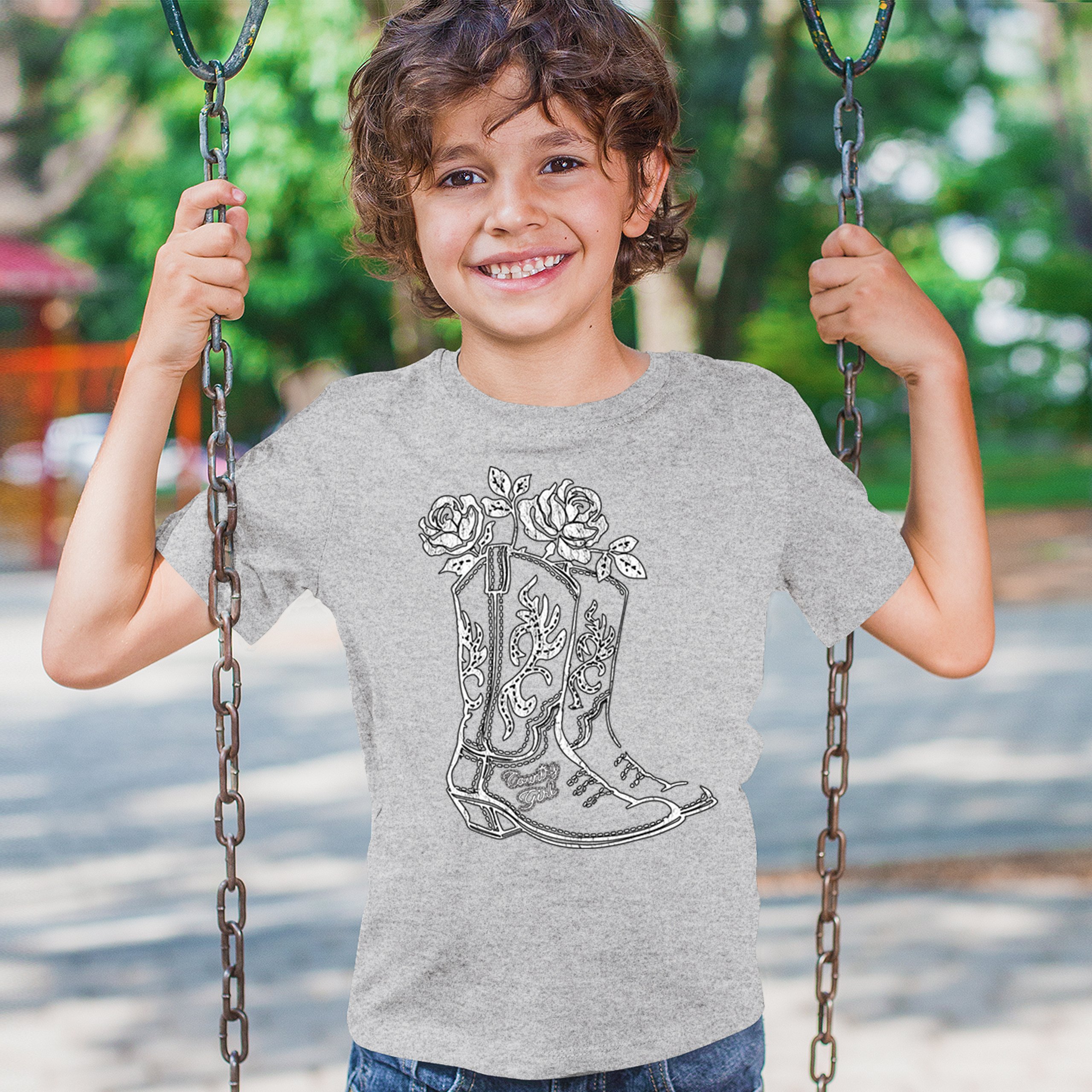 Country Girl Boots Youth T-shirt Vintage Cowgirl Western Floral Cute Gift Kids - Picture 12 of 50