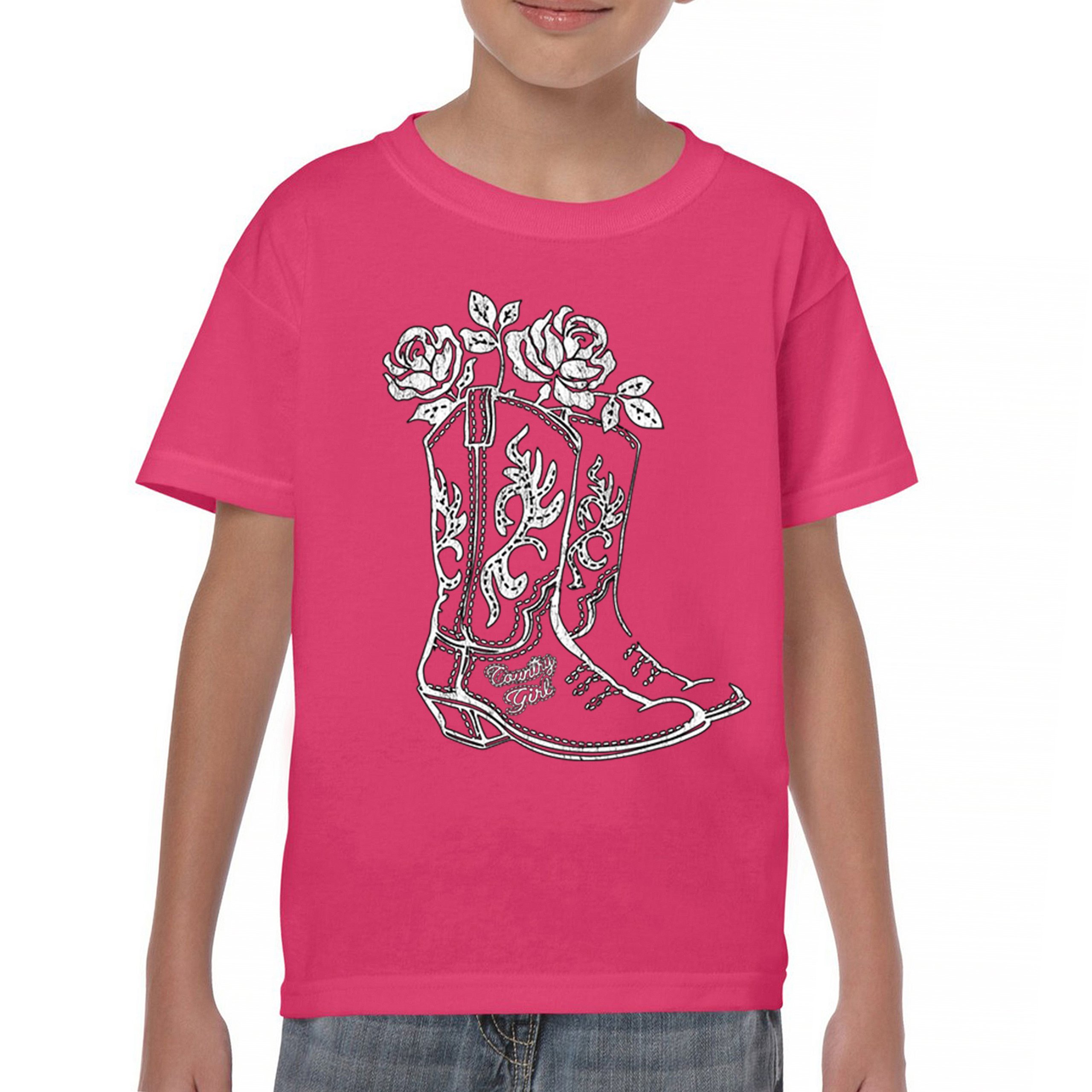 Country Girl Boots Youth T-shirt Vintage Cowgirl Western Floral Cute Gift Kids - Picture 44 of 50