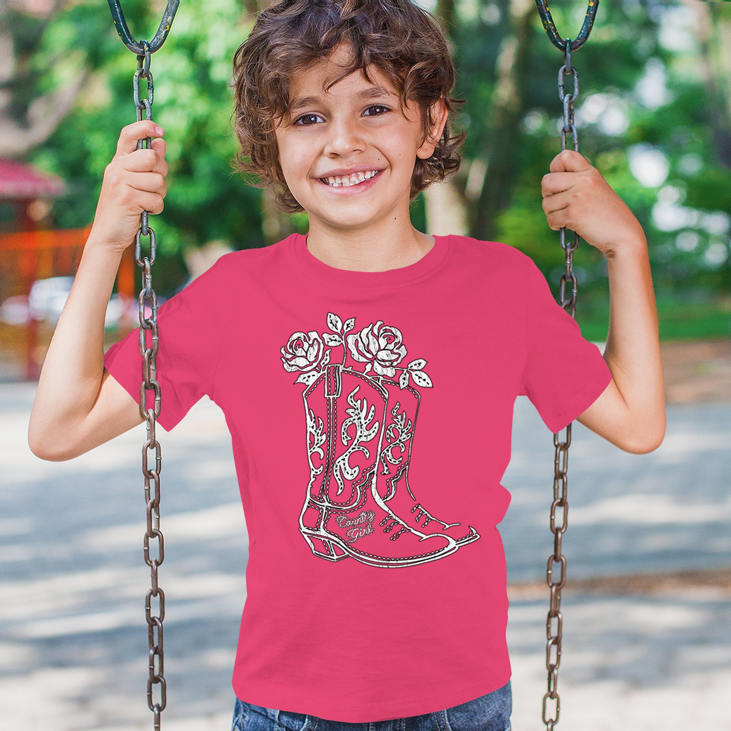 Country Girl Boots Youth T-shirt Vintage Cowgirl Western Floral Cute Gift Kids - Picture 47 of 50