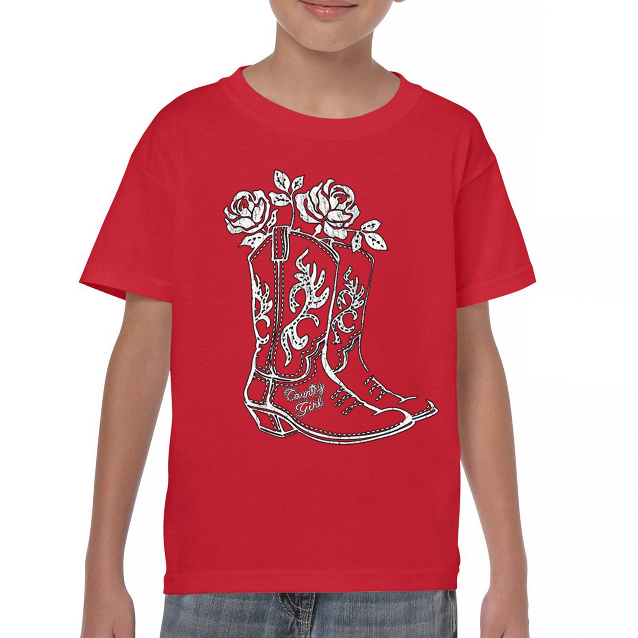 Country Girl Boots Youth T-shirt Vintage Cowgirl Western Floral Cute Gift Kids - Picture 16 of 50