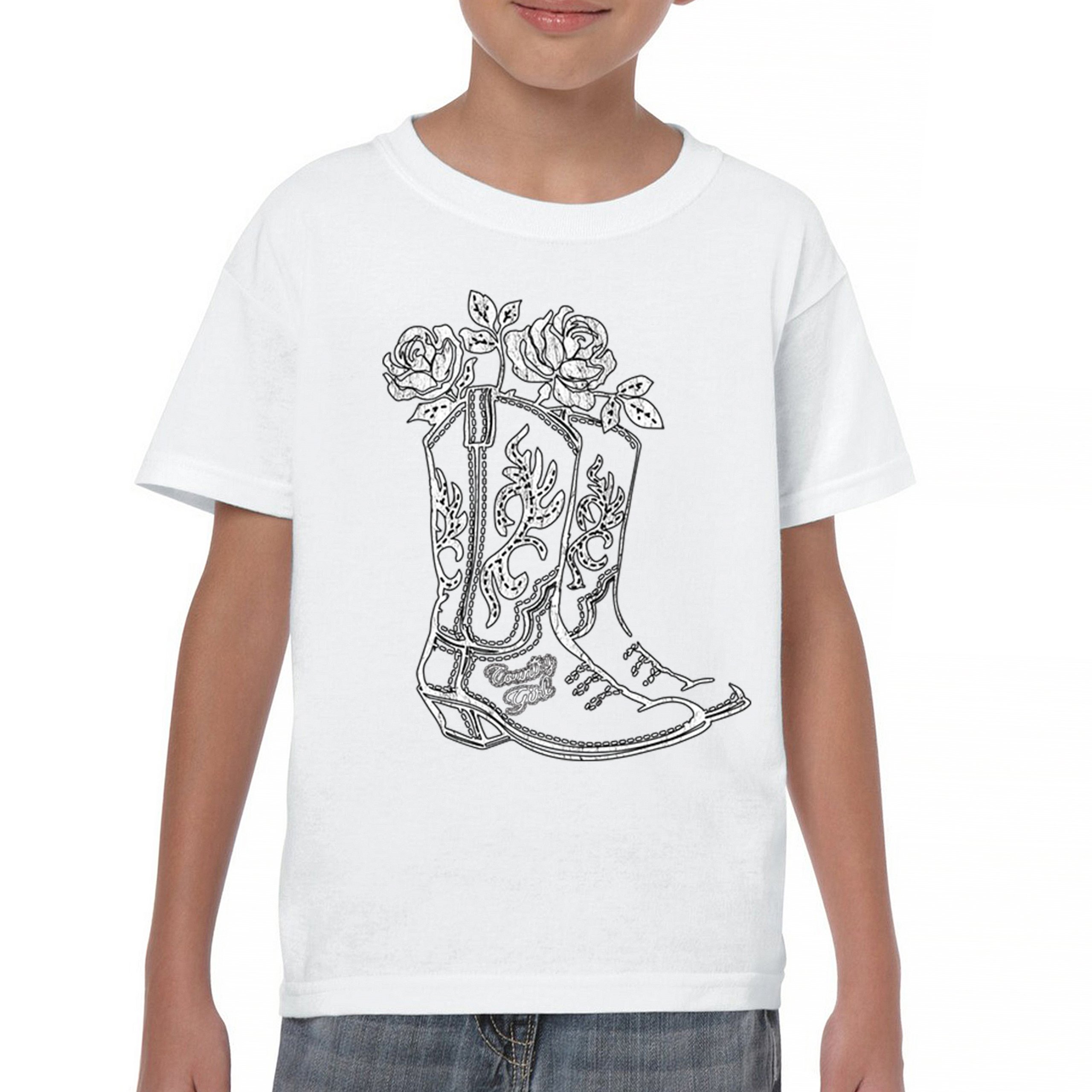 Country Girl Boots Youth T-shirt Vintage Cowgirl Western Floral Cute Gift Kids - Picture 23 of 50