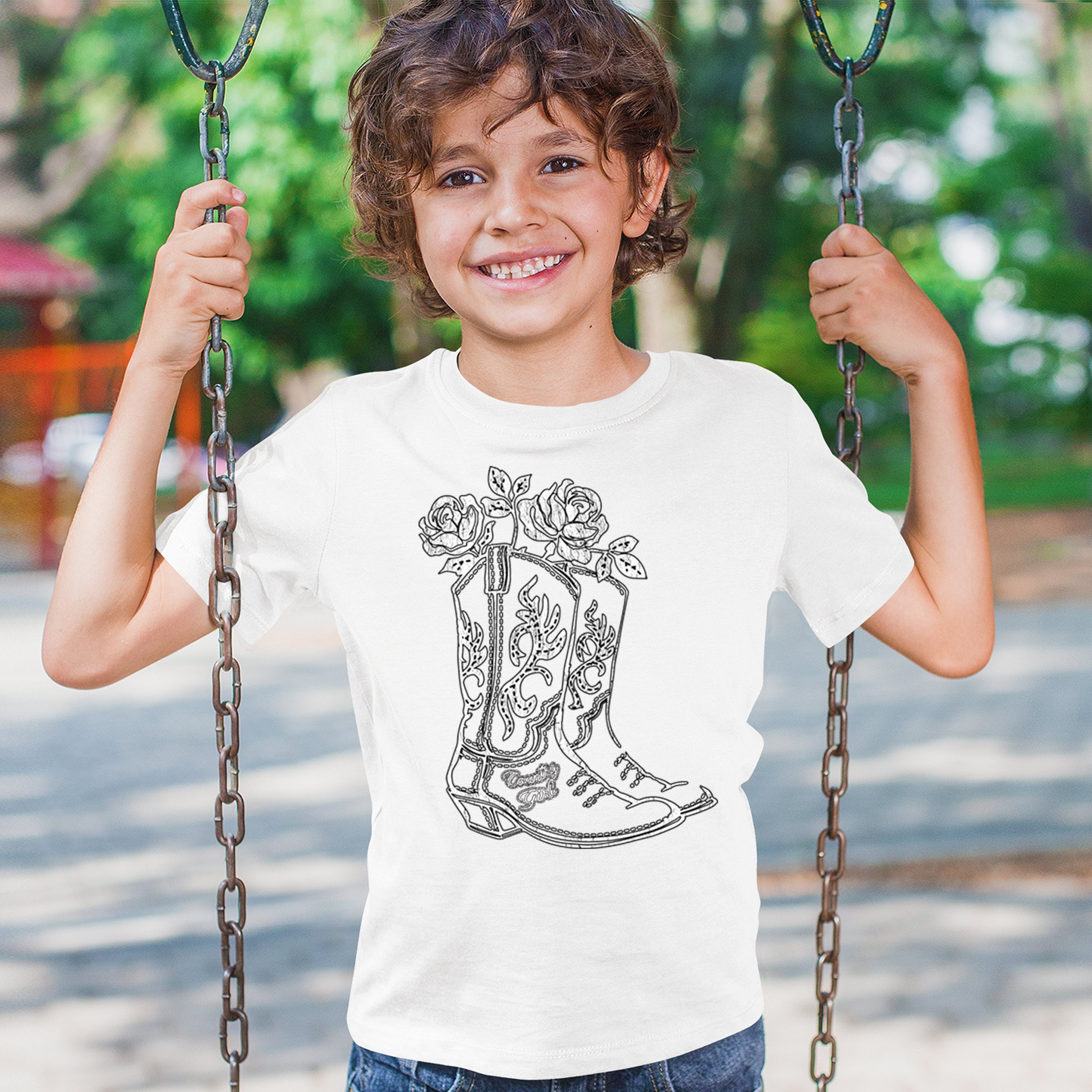 Country Girl Boots Youth T-shirt Vintage Cowgirl Western Floral Cute Gift Kids - Picture 26 of 50