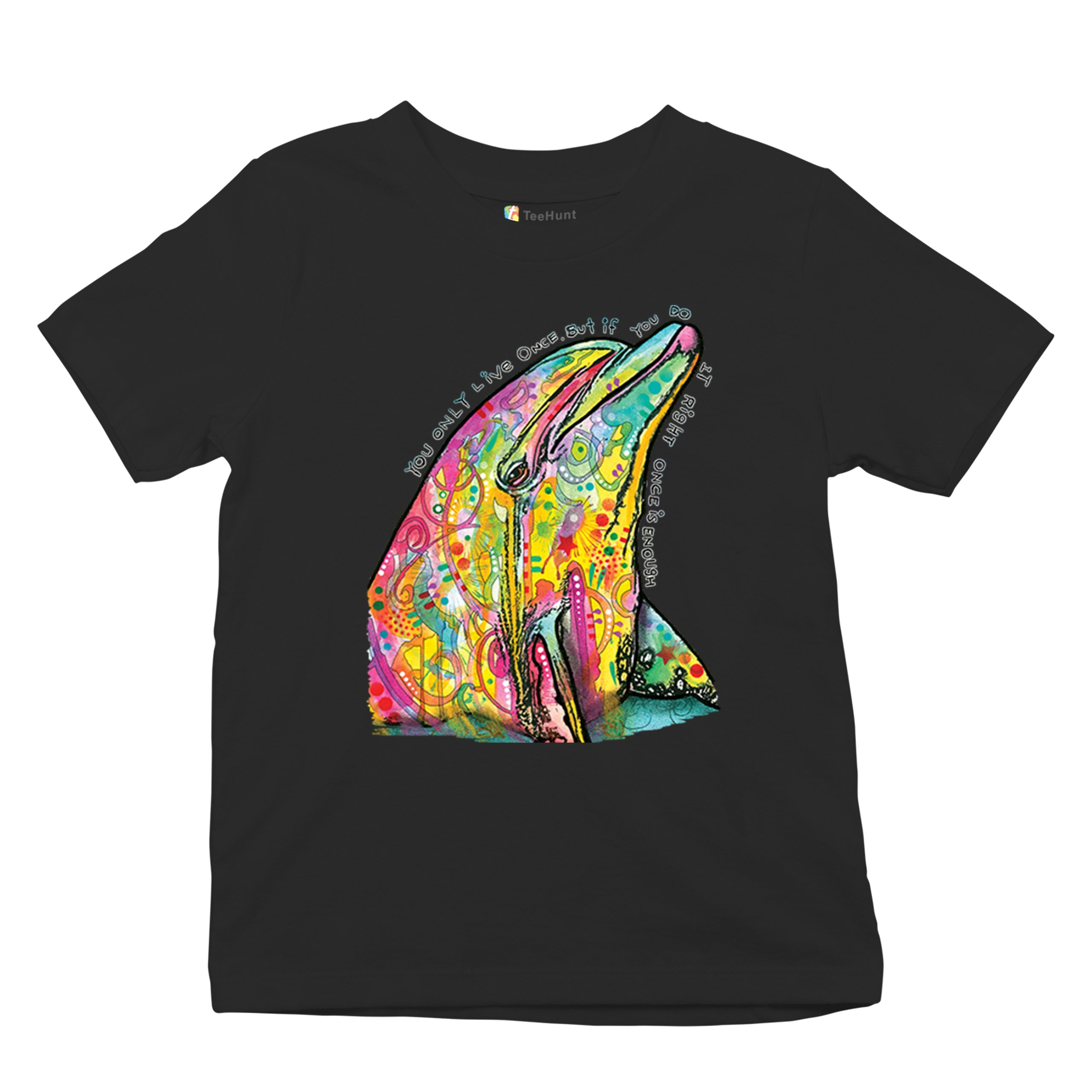 You Only Live Once Youth T-shirt Cute Neon Dolphin Dean Russo Yolo Kids - Picture 6 of 50