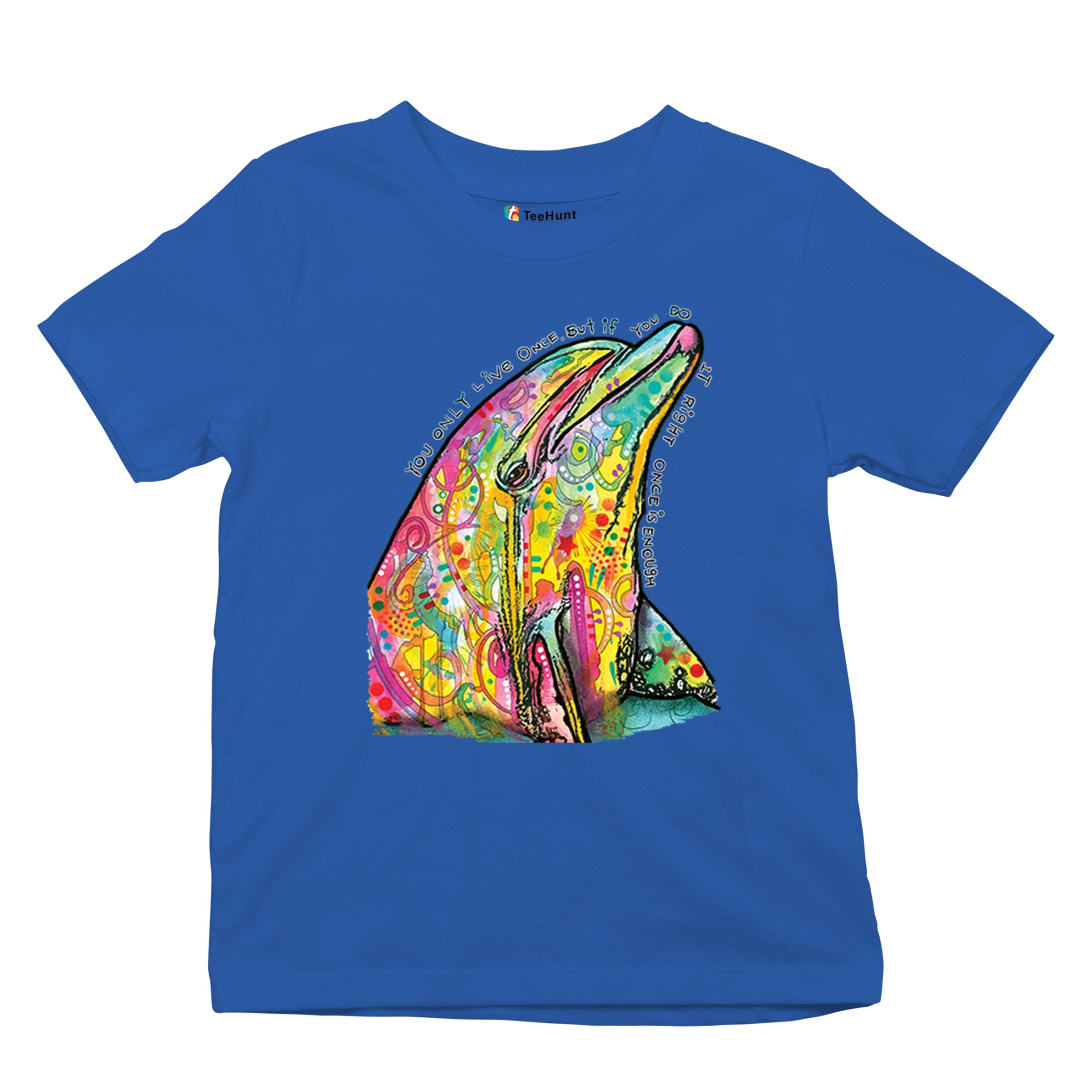 You Only Live Once Youth T-shirt Cute Neon Dolphin Dean Russo Yolo Kids - Picture 41 of 50
