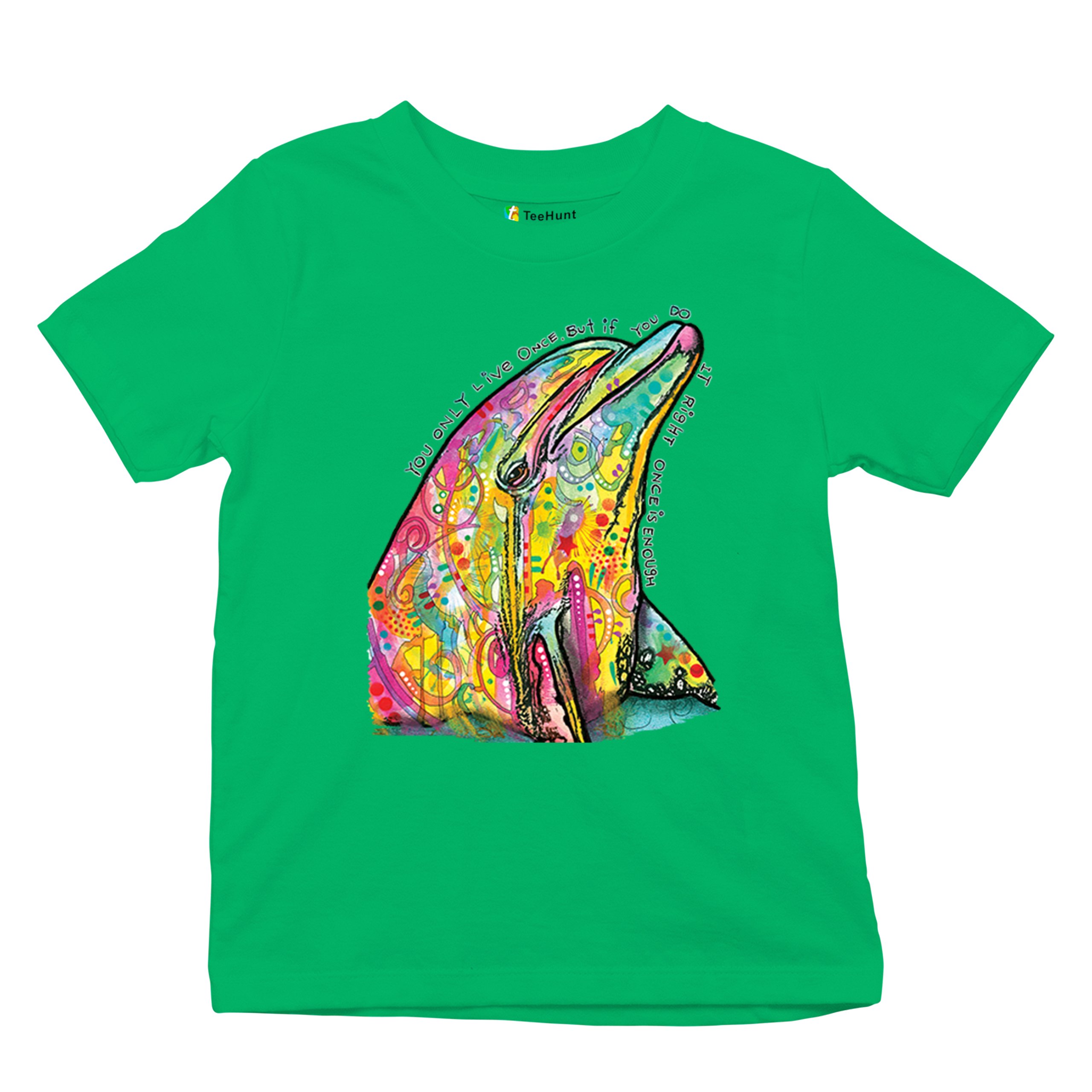 You Only Live Once Youth T-shirt Cute Neon Dolphin Dean Russo Yolo Kids - Picture 34 of 50