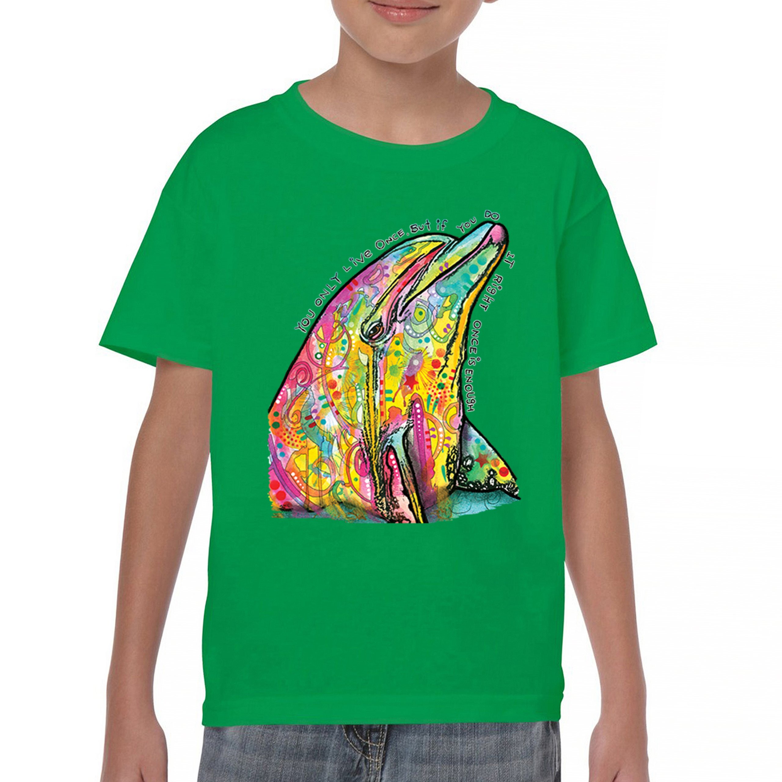 You Only Live Once Youth T-shirt Cute Neon Dolphin Dean Russo Yolo Kids - Picture 30 of 50