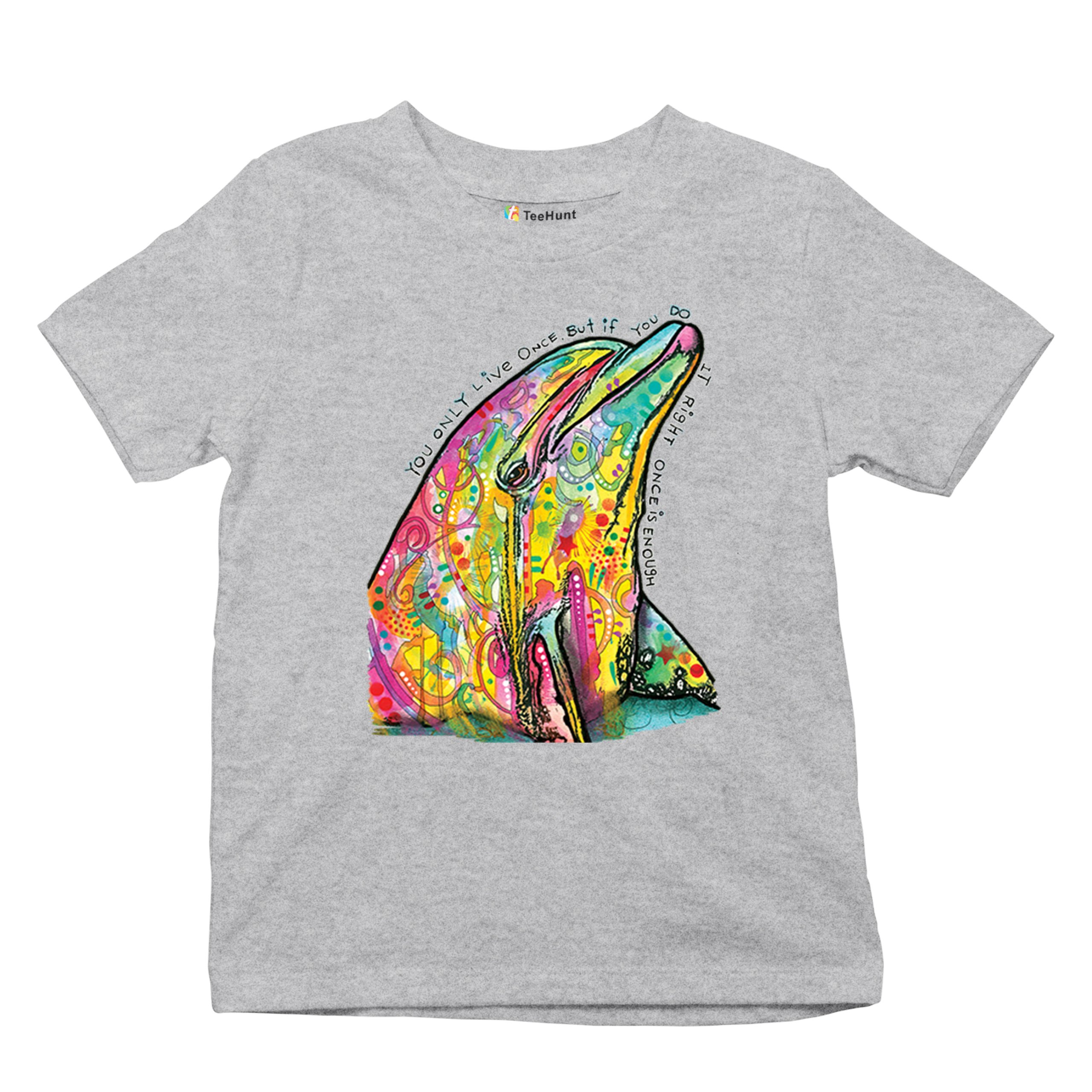 You Only Live Once Youth T-shirt Cute Neon Dolphin Dean Russo Yolo Kids - Picture 13 of 50