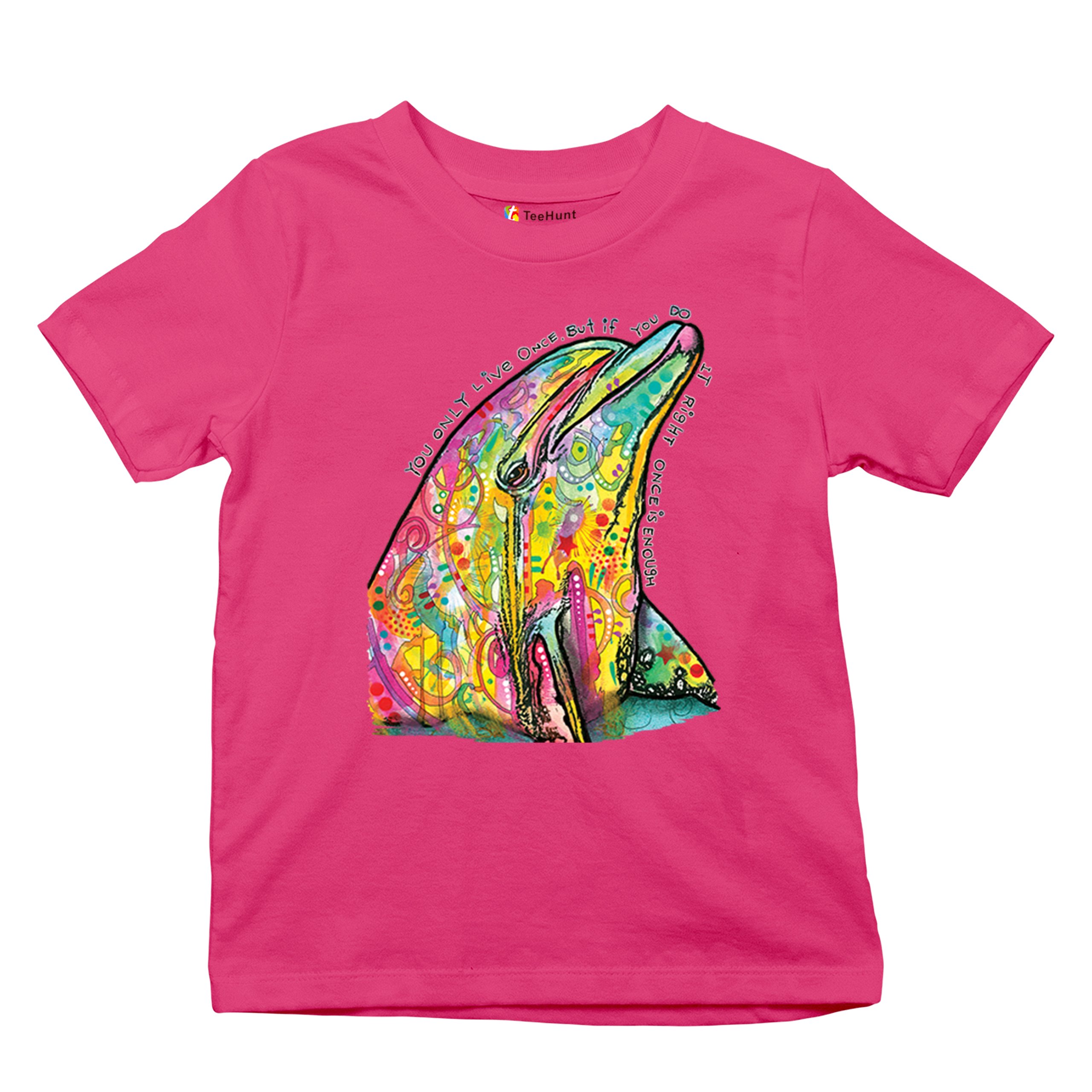 You Only Live Once Youth T-shirt Cute Neon Dolphin Dean Russo Yolo Kids - Picture 48 of 50