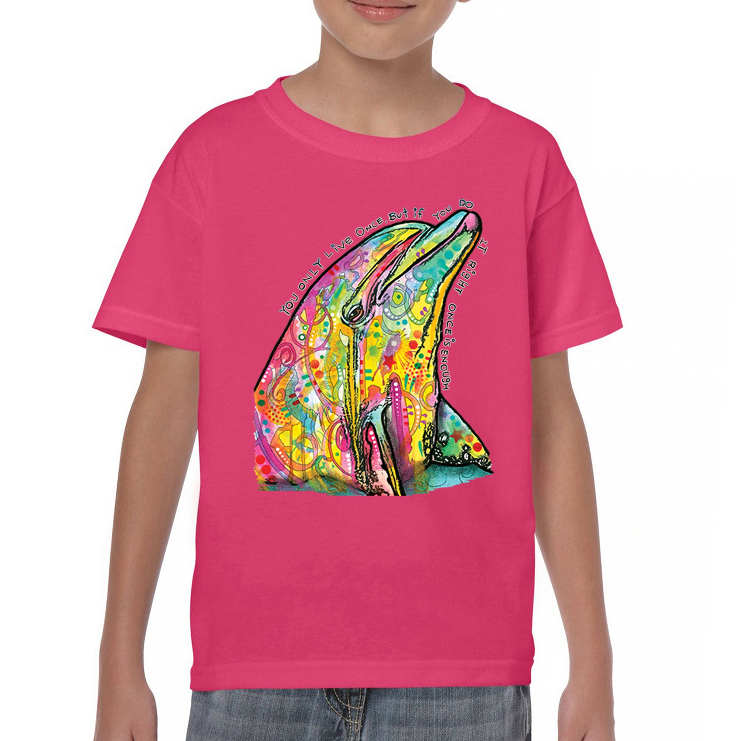 You Only Live Once Youth T-shirt Cute Neon Dolphin Dean Russo Yolo Kids - Picture 44 of 50