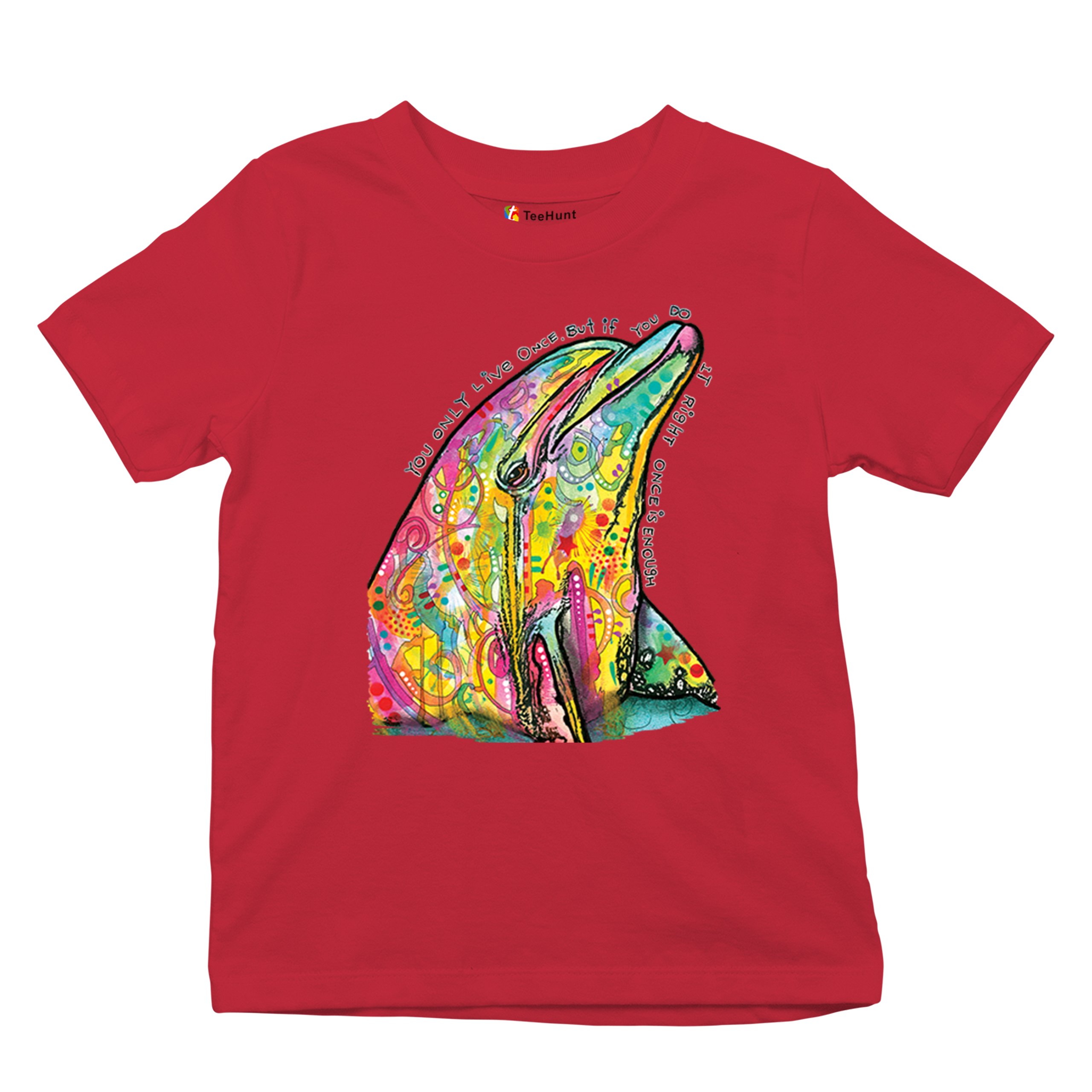 You Only Live Once Youth T-shirt Cute Neon Dolphin Dean Russo Yolo Kids - Picture 20 of 50