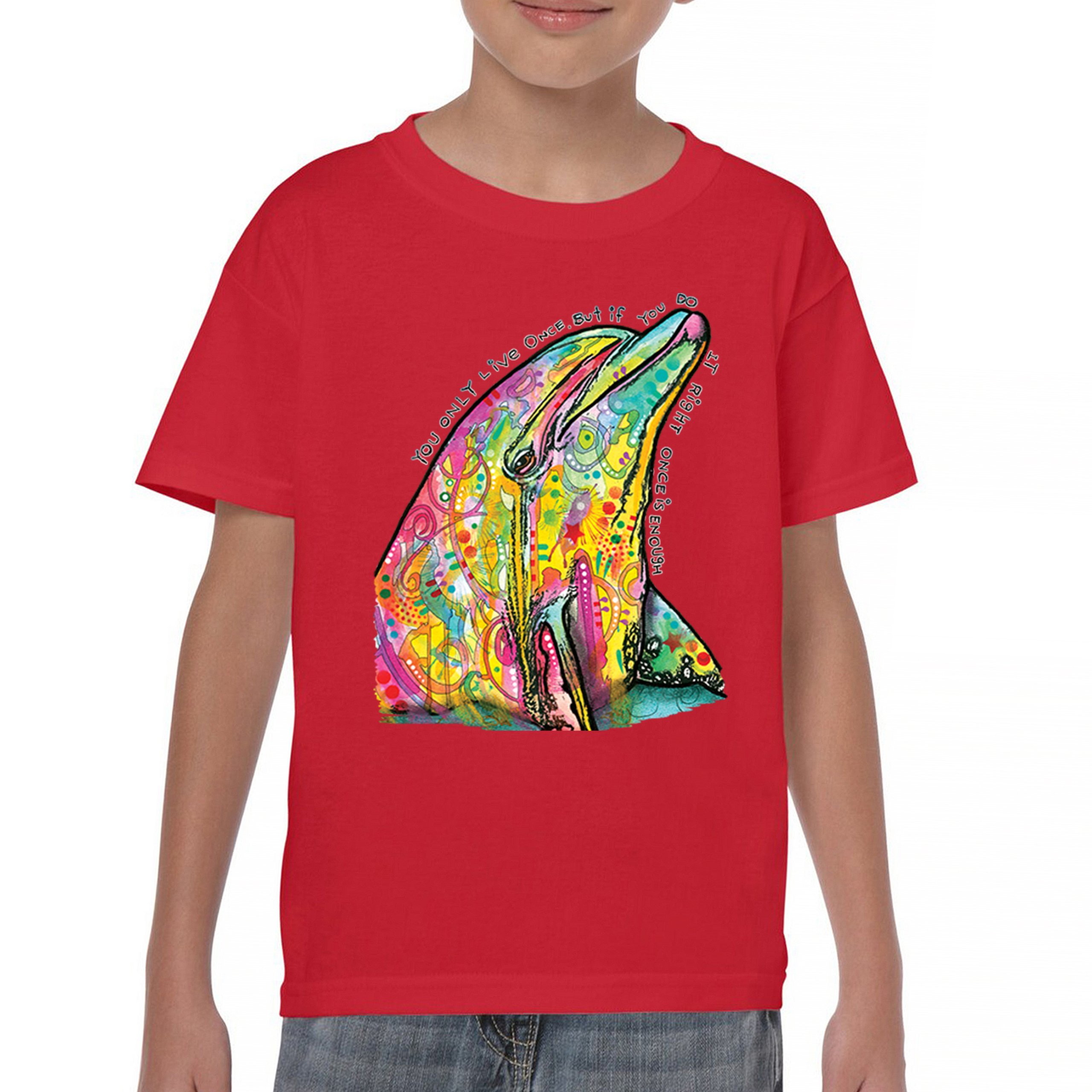 You Only Live Once Youth T-shirt Cute Neon Dolphin Dean Russo Yolo Kids - Picture 16 of 50