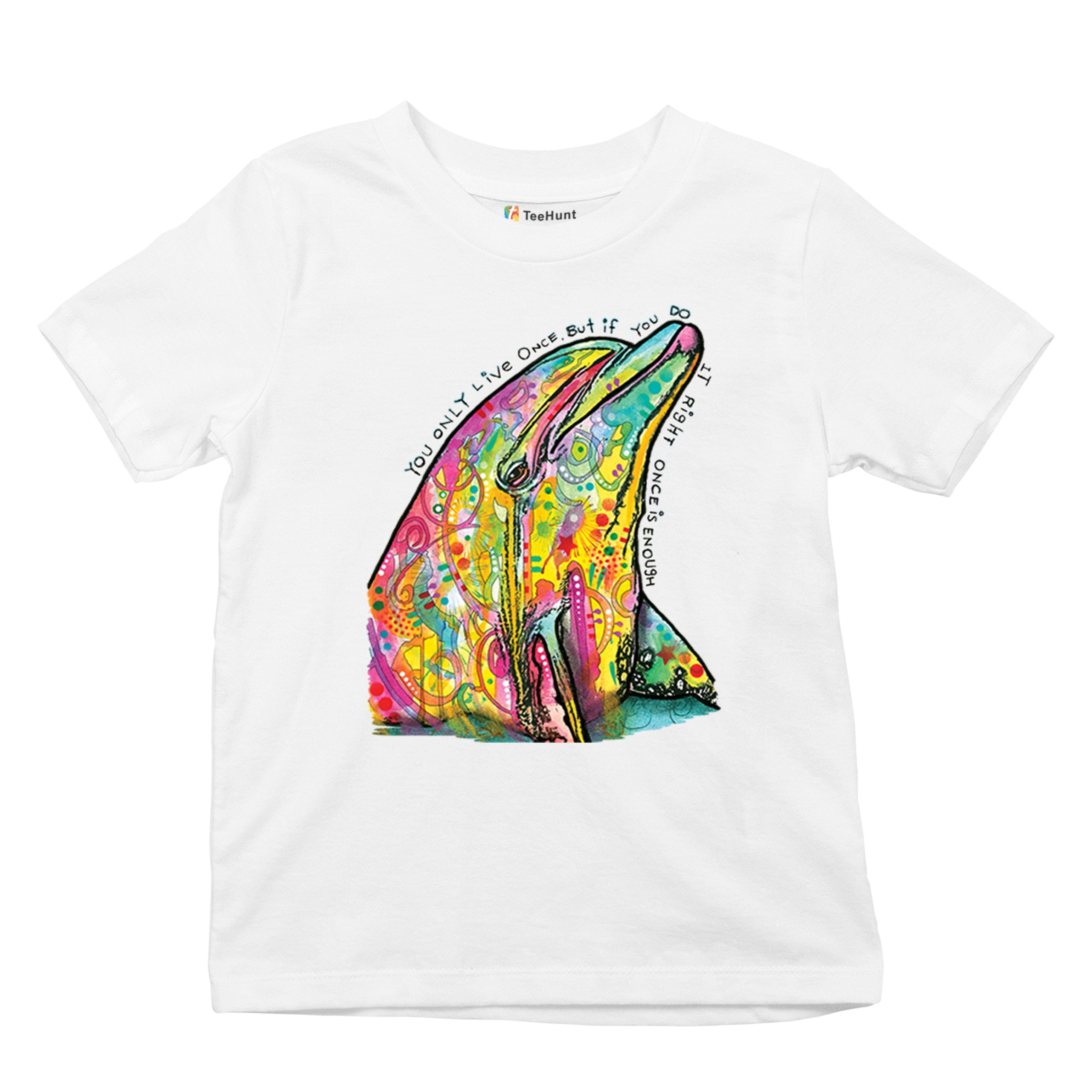 You Only Live Once Youth T-shirt Cute Neon Dolphin Dean Russo Yolo Kids - Picture 27 of 50