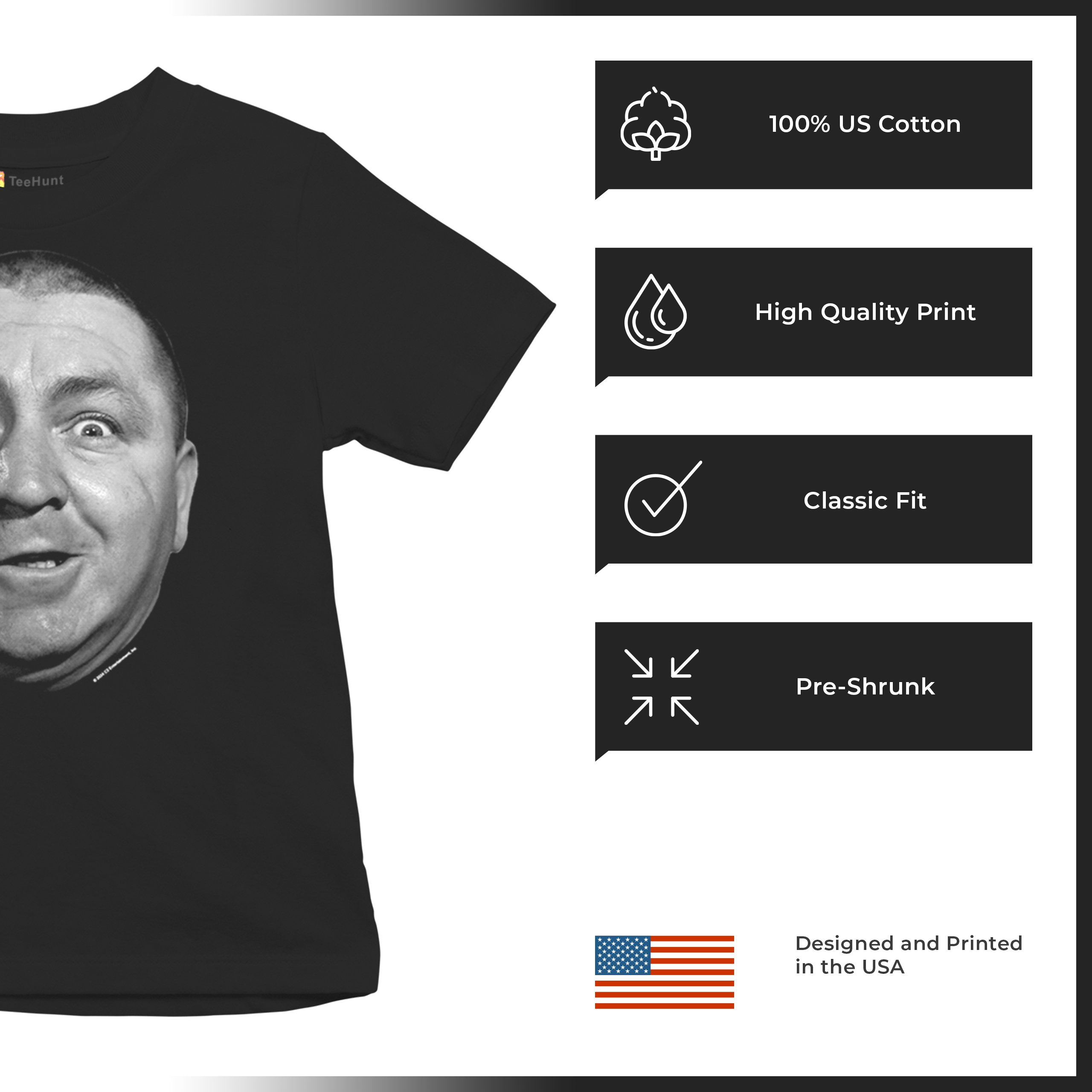 Curly The Three Stooges Youth T-shirt 3 Wise Guys Legends Moe Larry Shemp Kids - Picture 7 of 8
