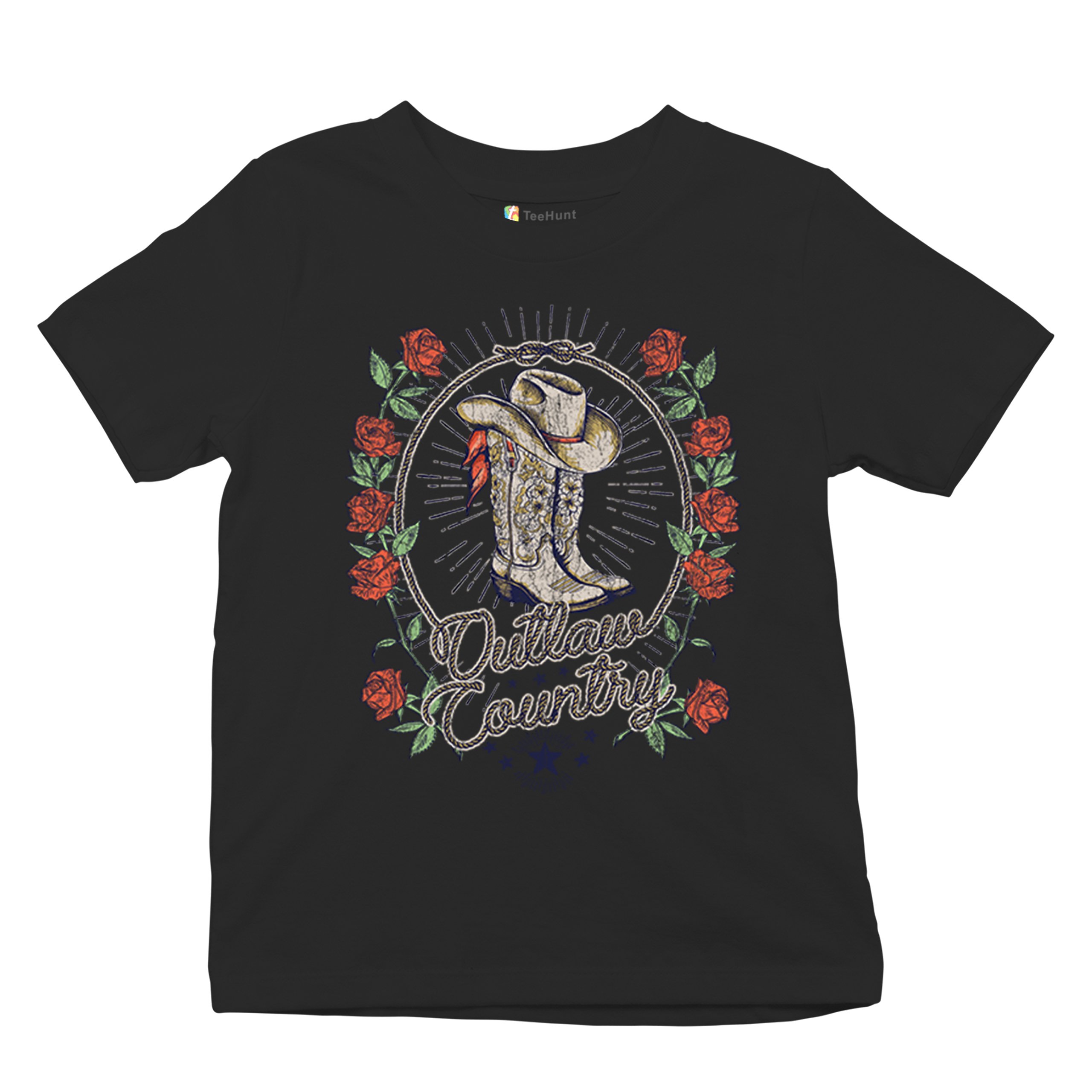 Outlaw Country Cowgirl Boots Roses Youth T-shirt Western Rodeo Floral Hat Kids - Picture 6 of 50