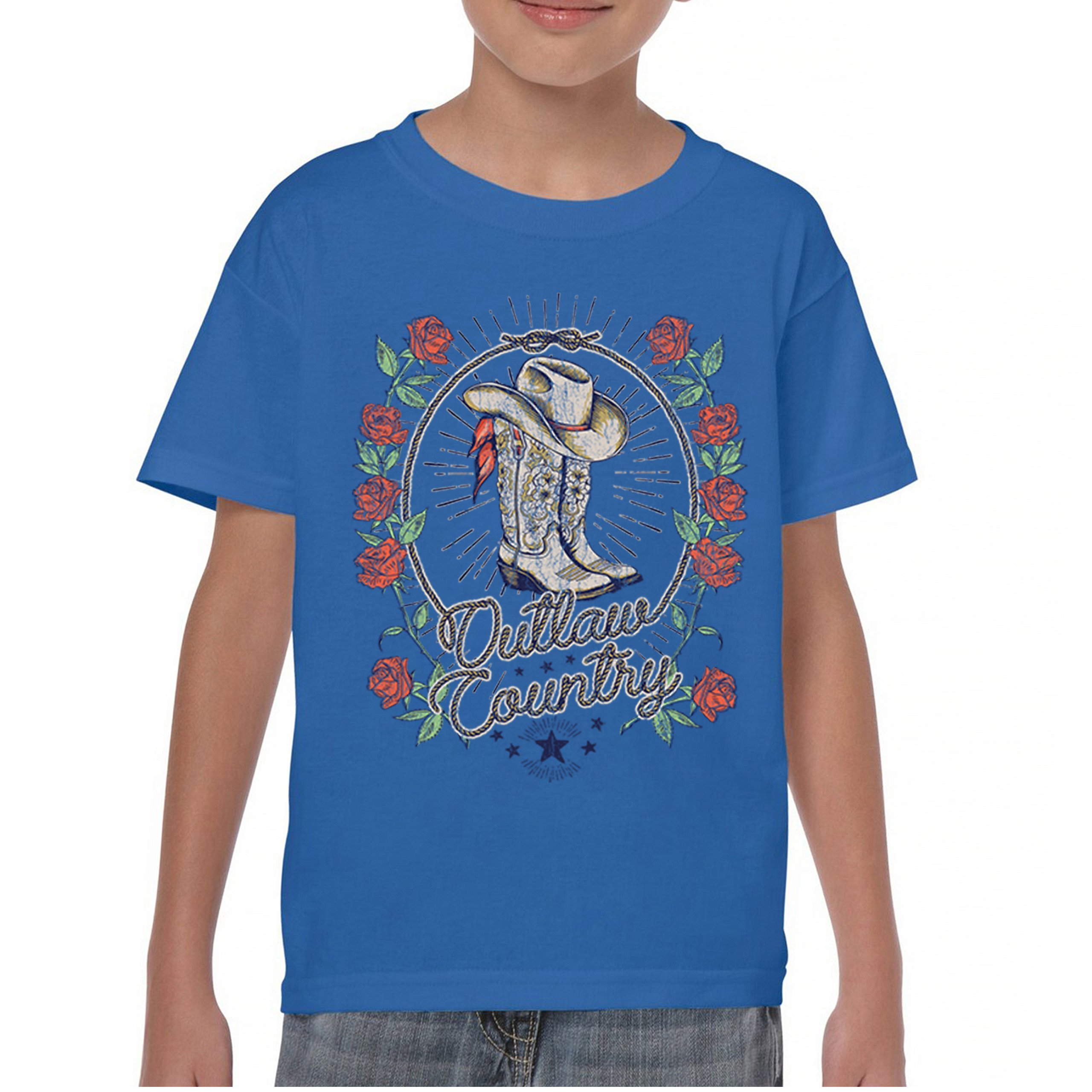 Outlaw Country Cowgirl Boots Roses Youth T-shirt Western Rodeo Floral Hat Kids - Picture 37 of 50