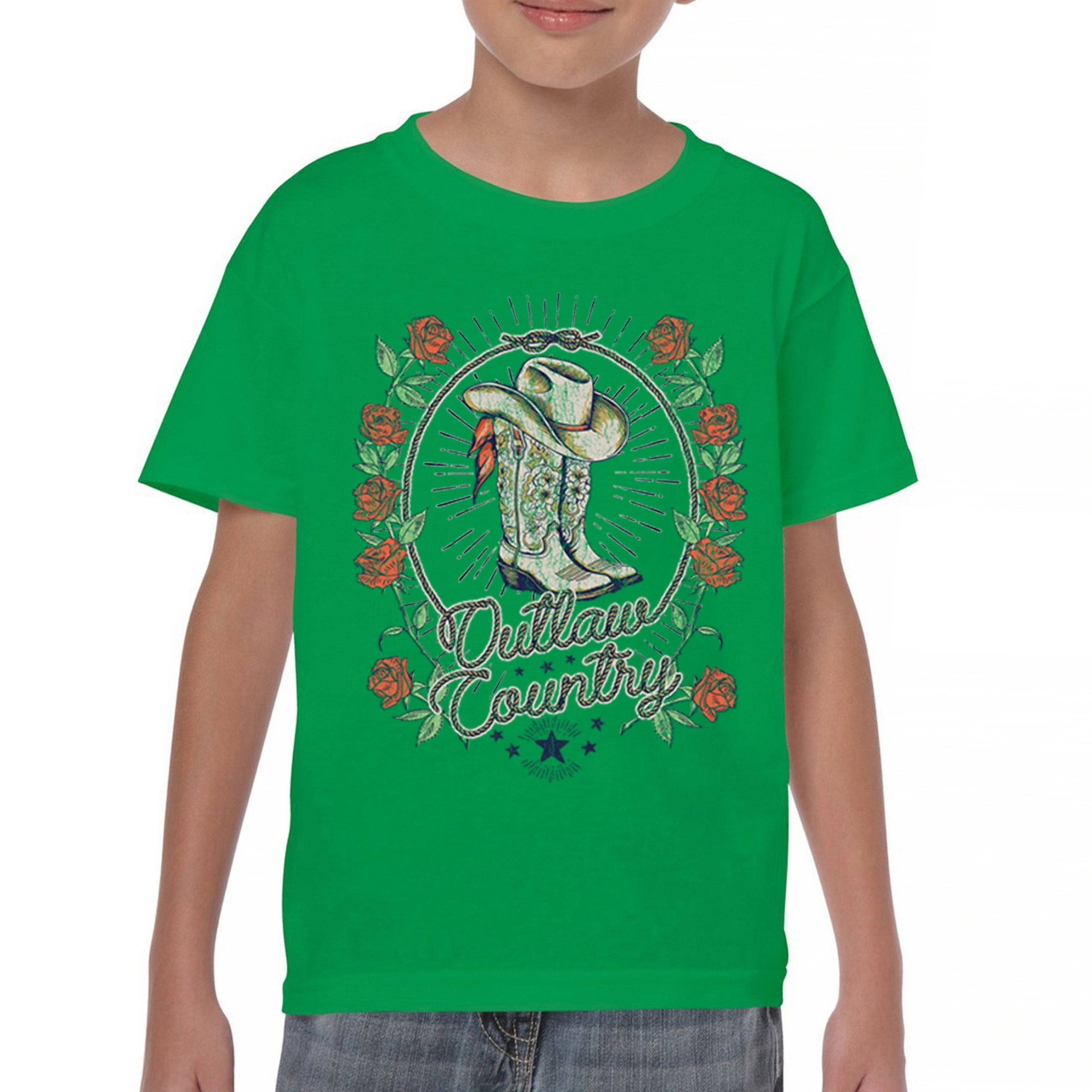 Outlaw Country Cowgirl Boots Roses Youth T-shirt Western Rodeo Floral Hat Kids - Picture 30 of 50